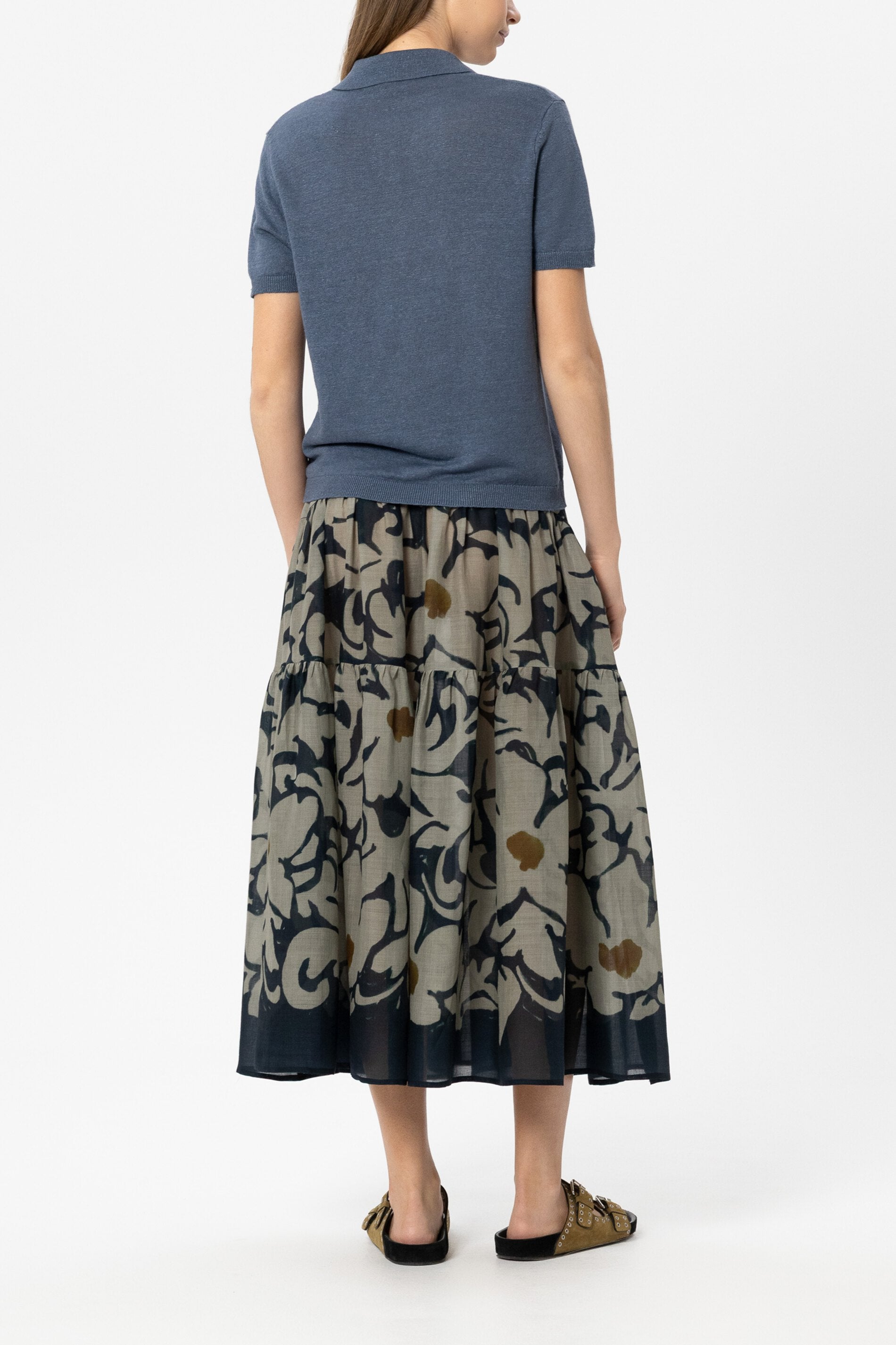 Maxi-Rock mit Flower-Print - tinted blue / multi - Standard | Model Rück