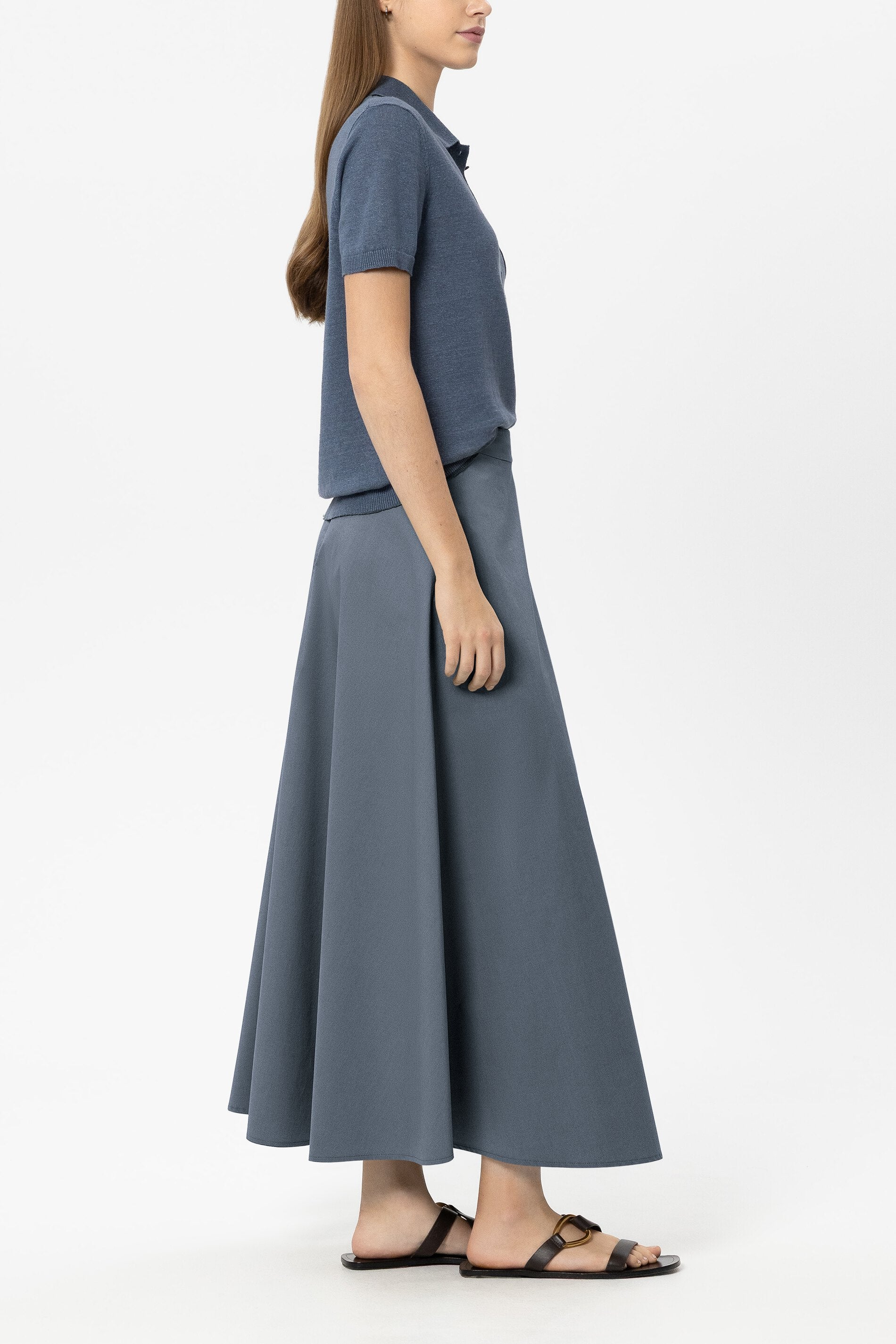 Gabardine-Rock in A-Linie - tinted blue - Standard | Model Seite