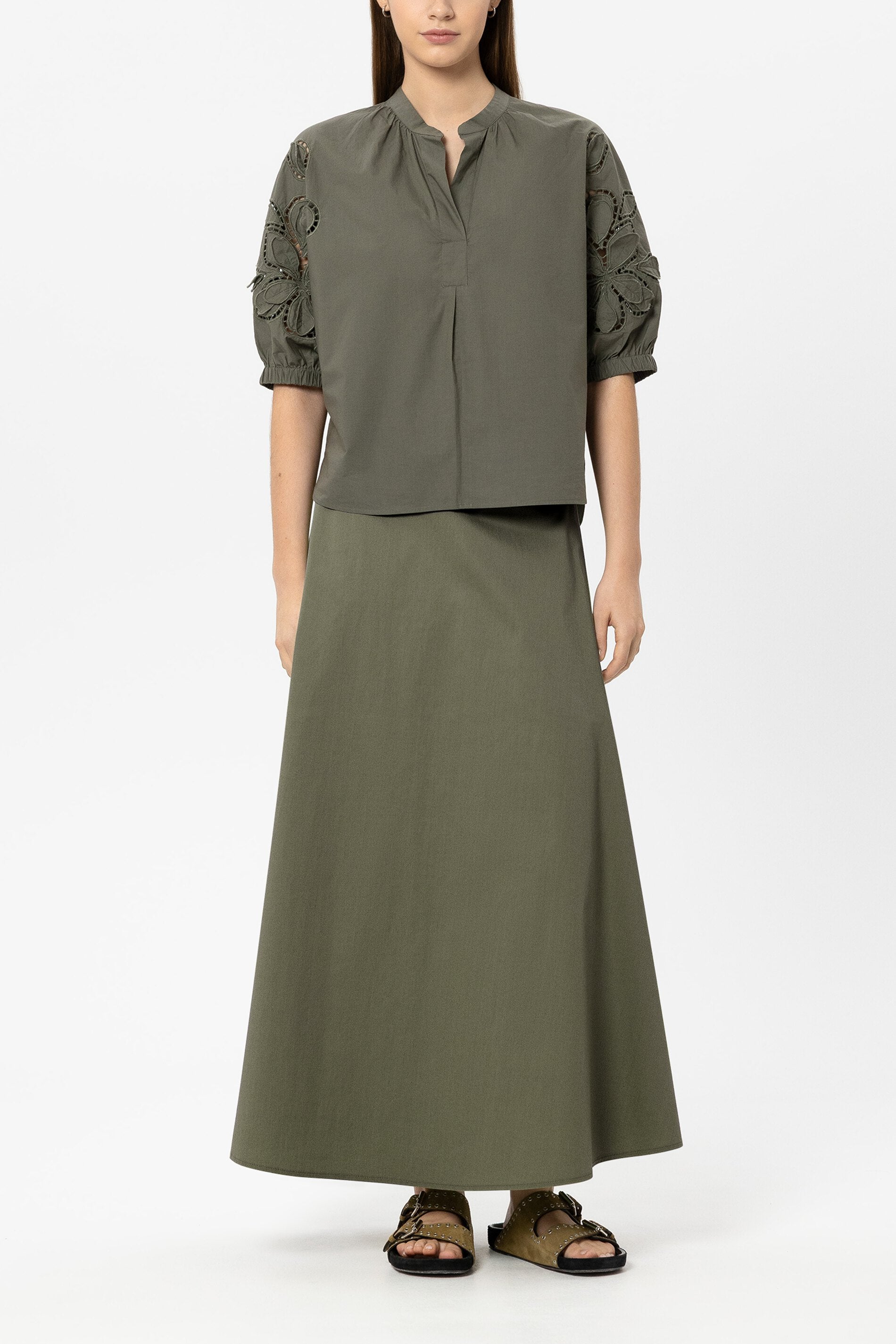 Gabardine-Rock in A-Linie - khaki - Standard | Model Front