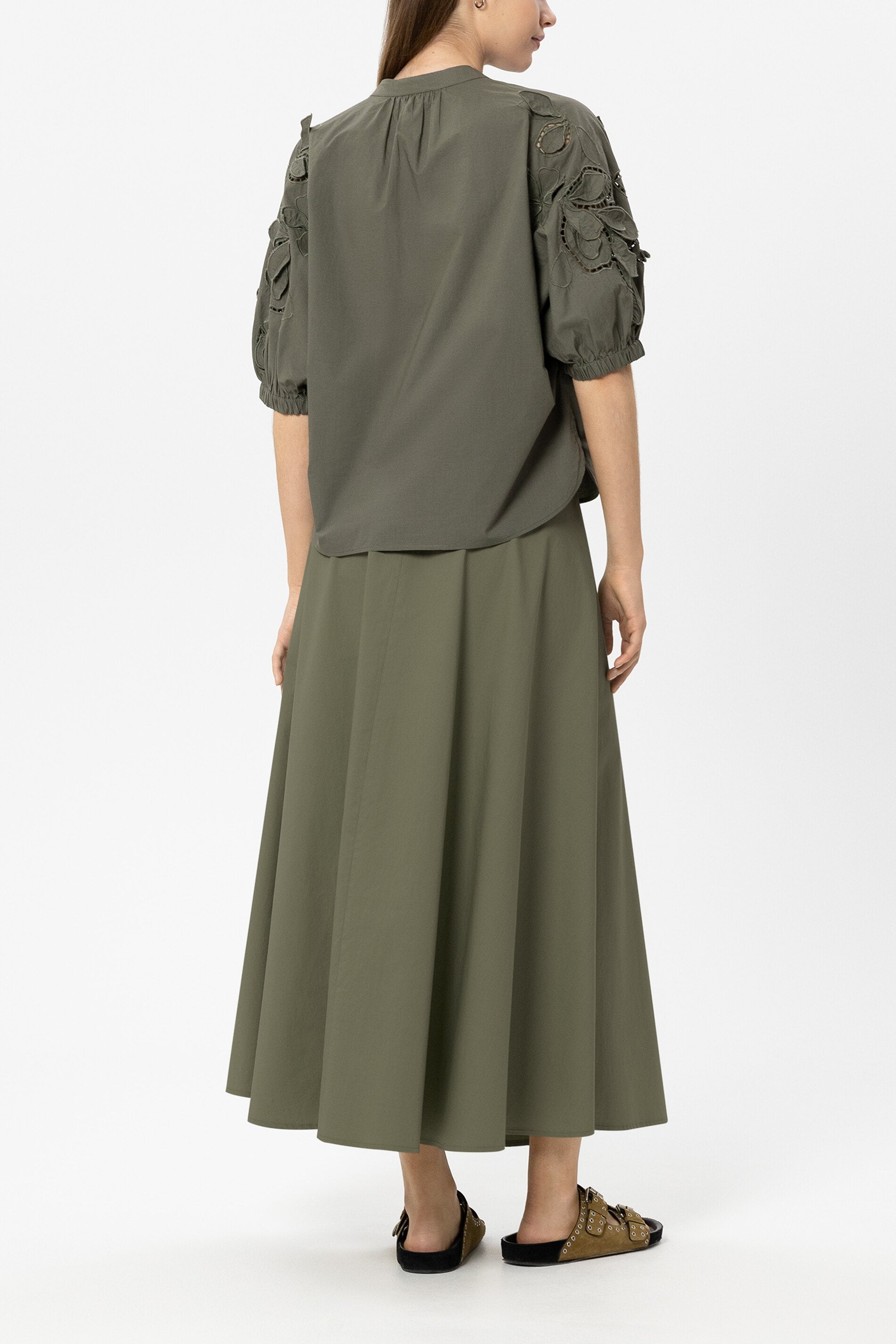 Gabardine-Rock in A-Linie - khaki - Standard | Model Rück