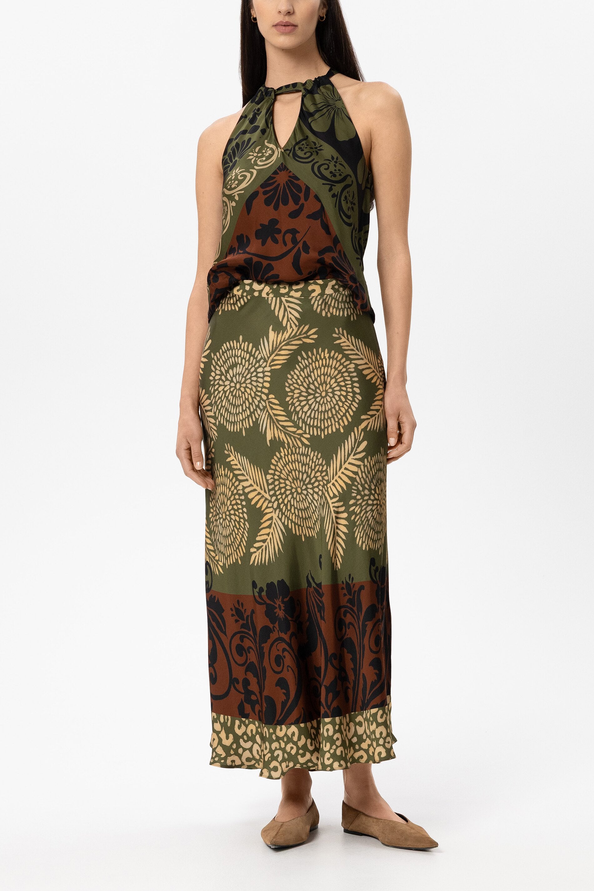 Maxi-Rock mit Leaf-Print - multi - Standard | Model Front