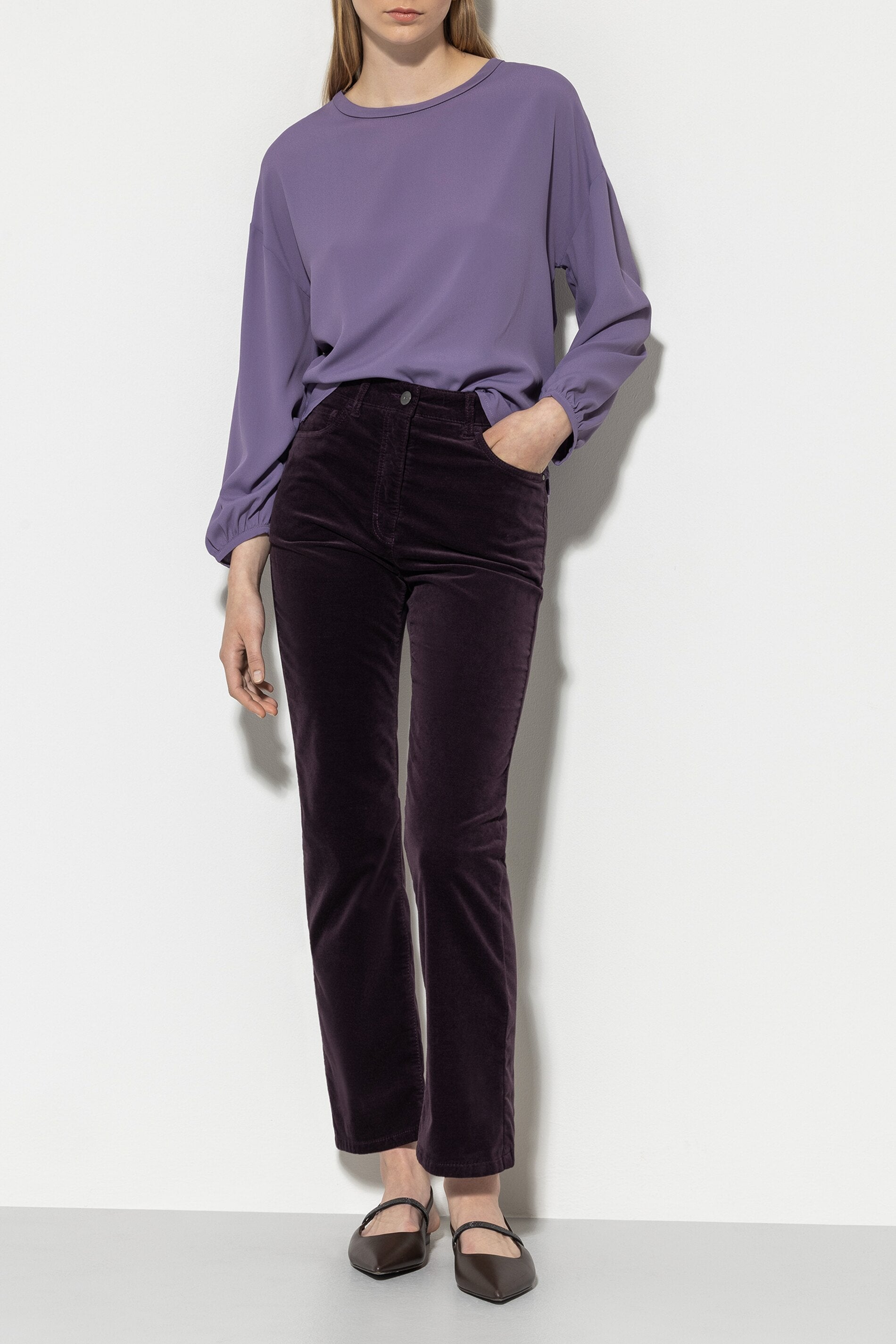 Velvet-Babyflare-Pants - burgundy - Standard | Model Front