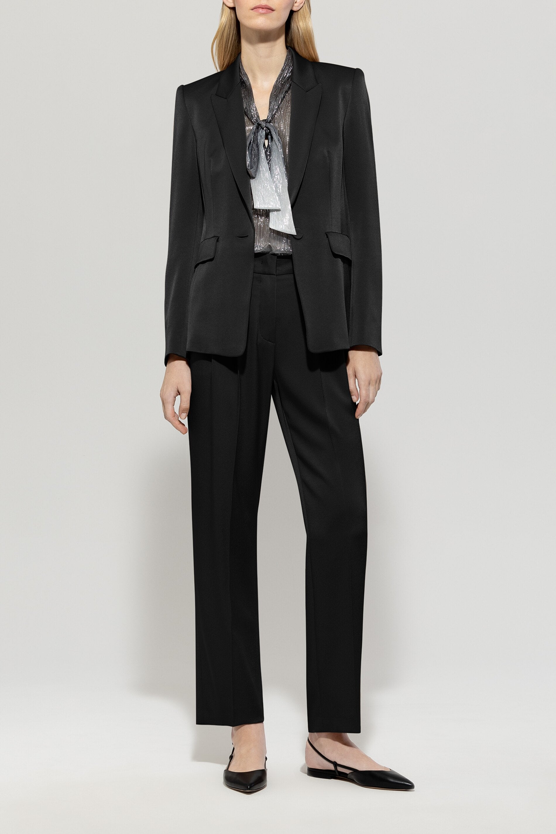 Satin-Tapered-Pants - deep black - Standard | Model Front