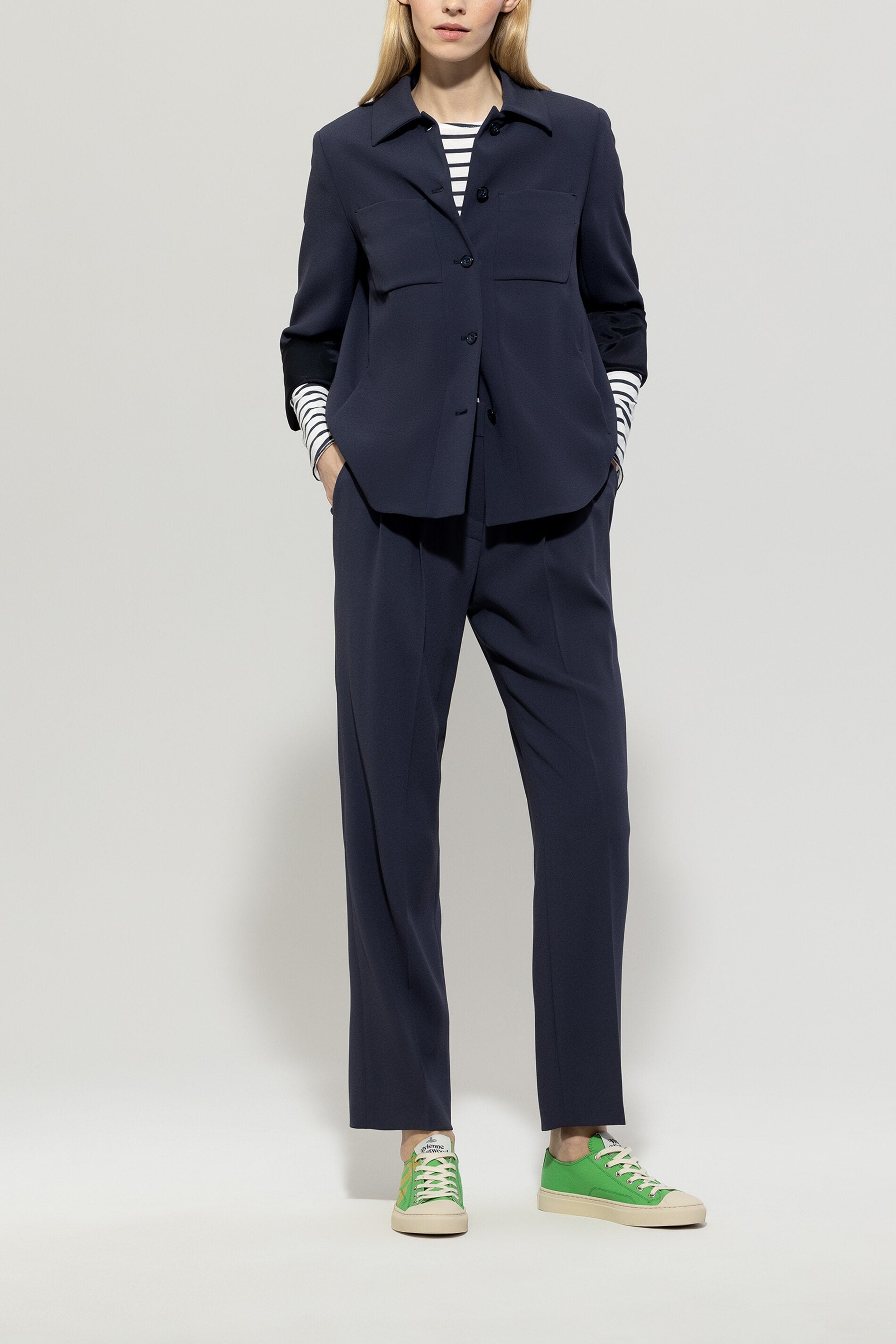 Satin-Tapered-Pants - jeans blue - Standard | Model Front