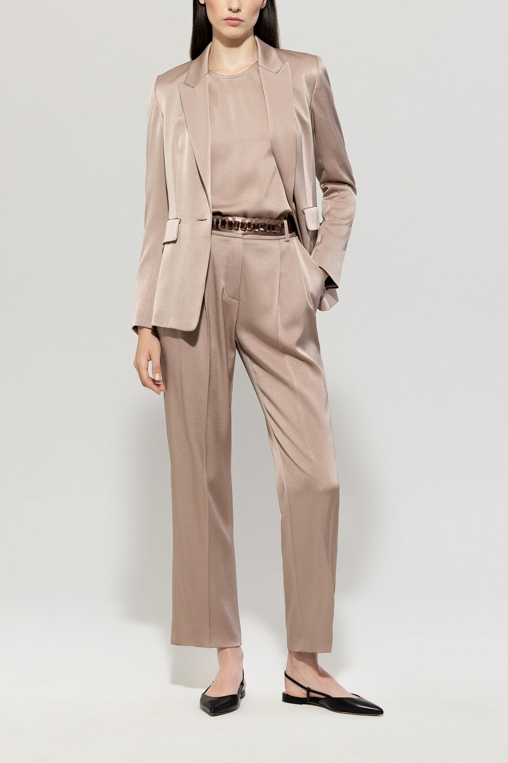 Pantalon taille basse en satin - mushroom - Standard