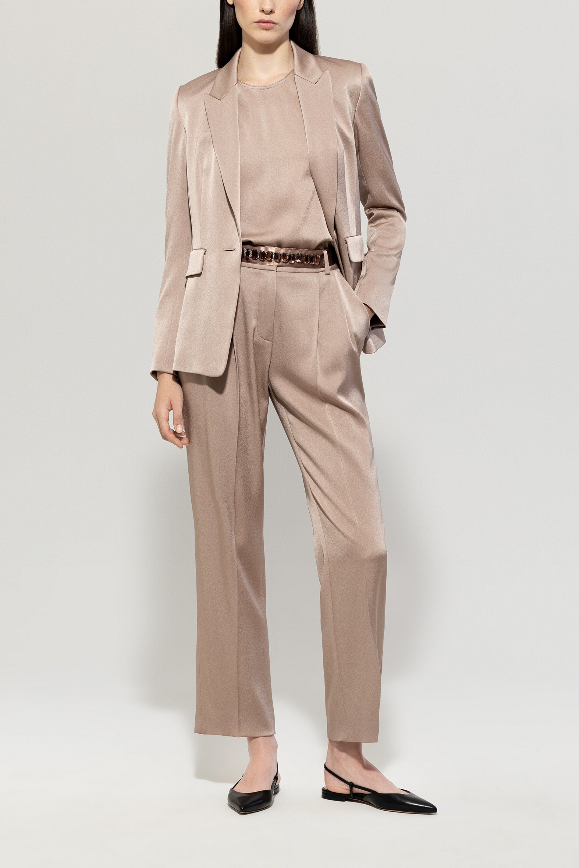 Satin-Tapered-Pants - mushroom - Standard | Model Front