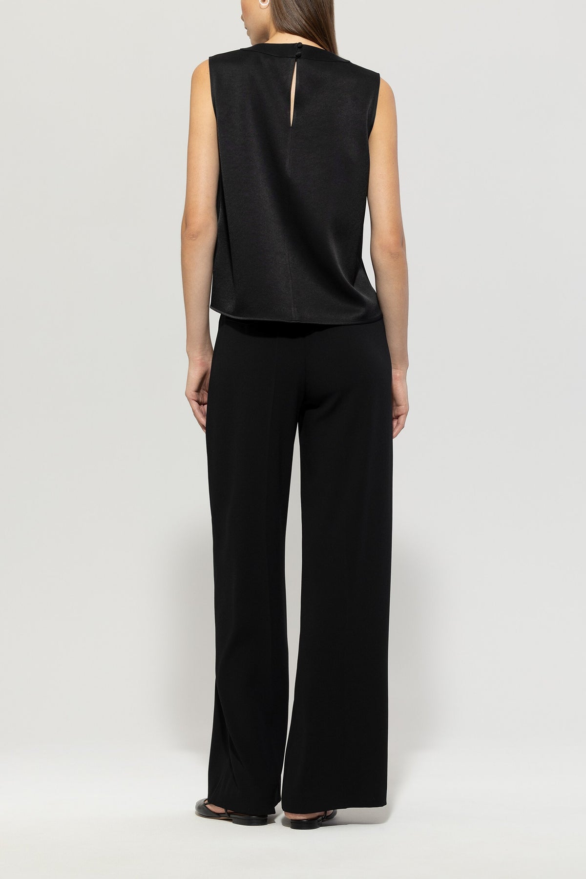 Satin-Wideleg-Pants - deep black - Standard | Model Rück