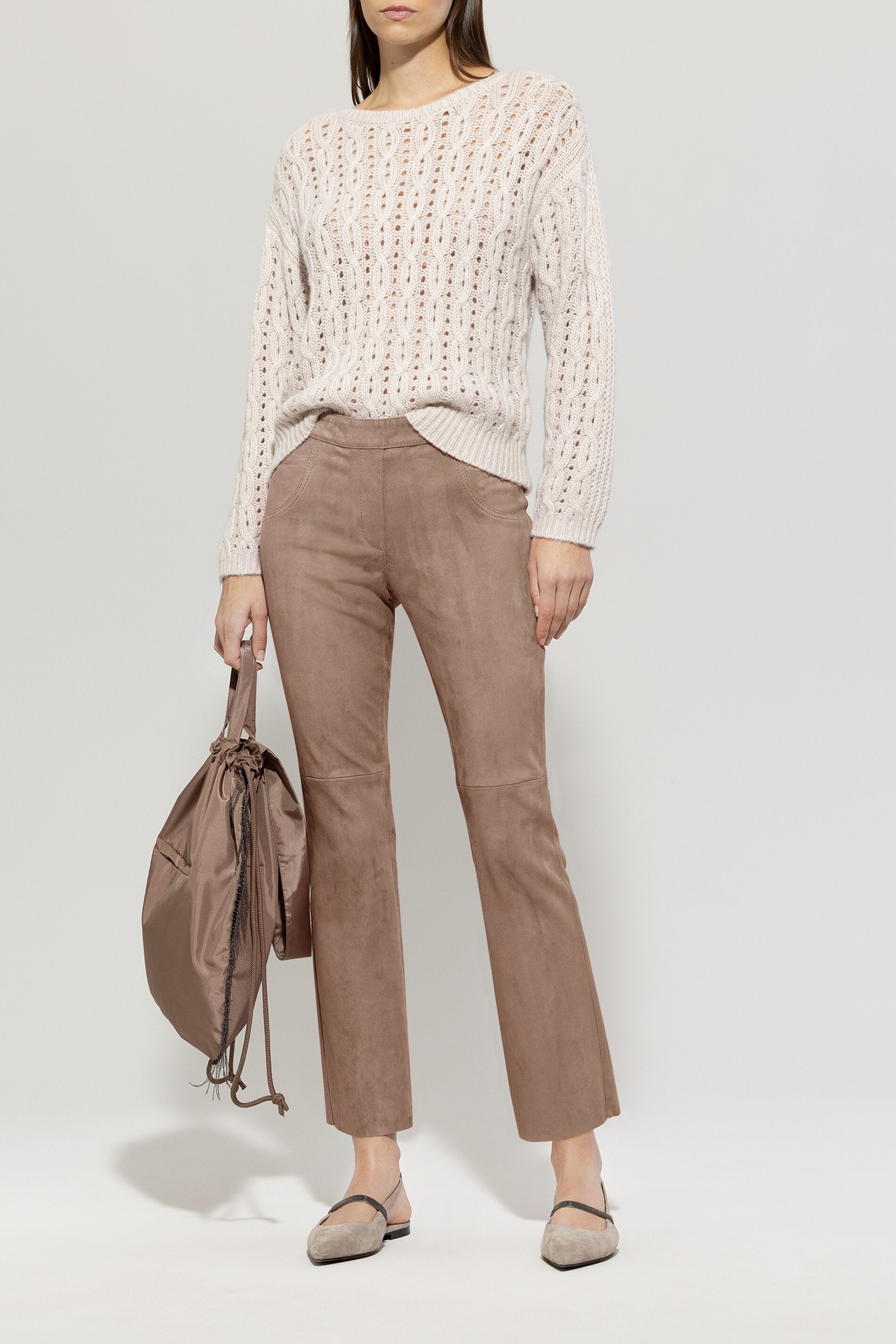 Veloursleder-Babyflare-Pants - mushroom - Standard | Model Front