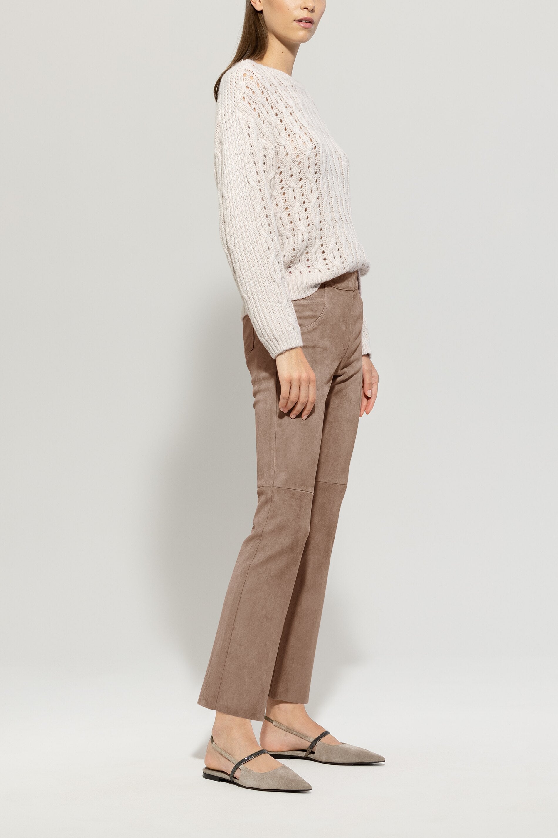 Veloursleder-Babyflare-Pants - mushroom - Standard | Model Seite