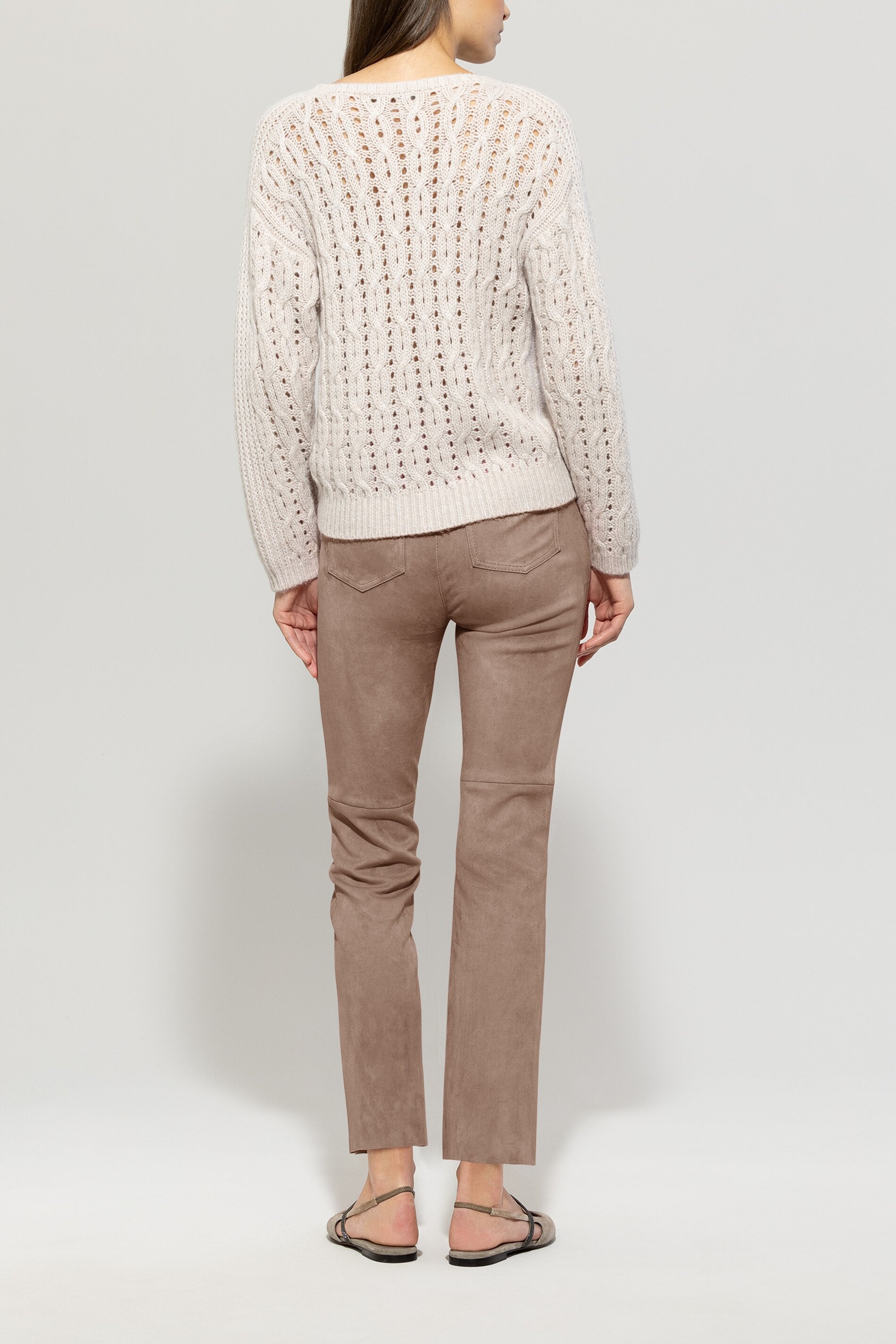 Veloursleder-Babyflare-Pants - mushroom - Standard | Model Rück