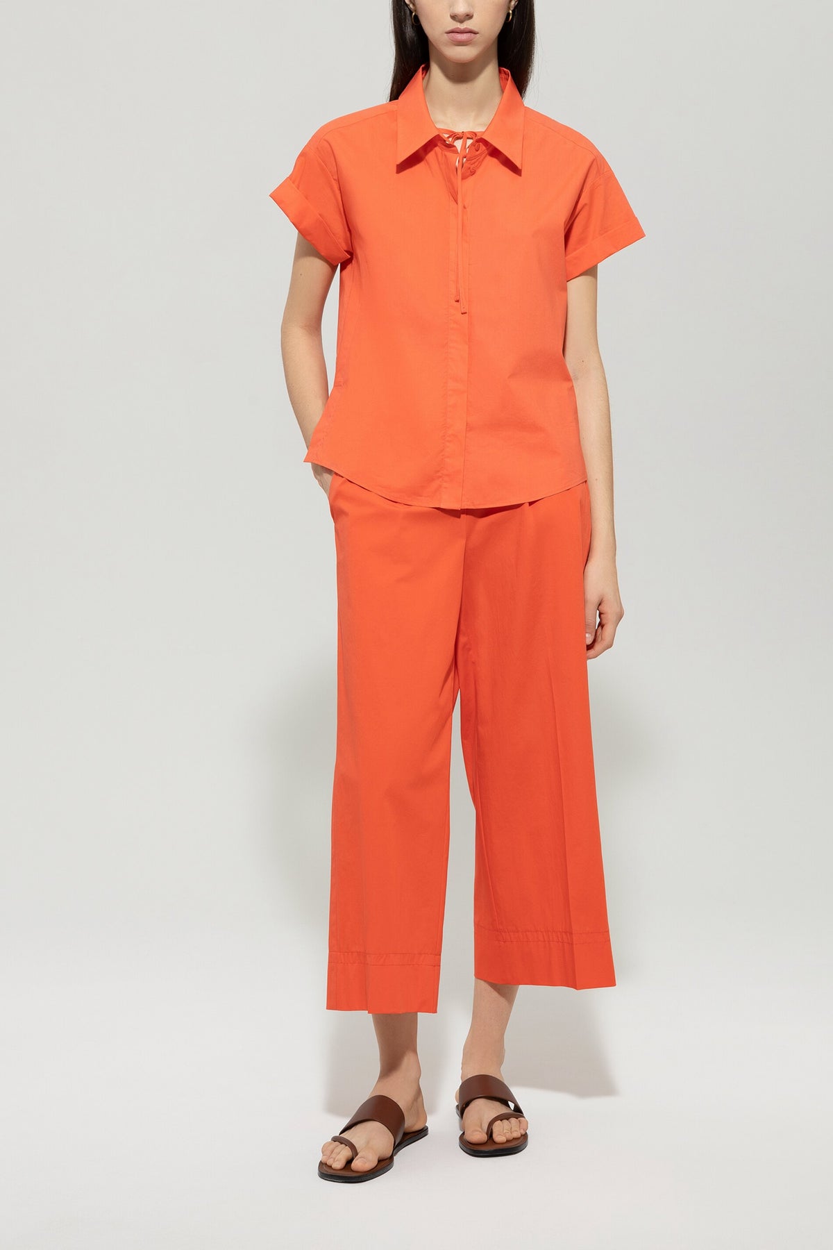 Gabardine-Wideleg-Pants - hibiscus - Standard | Model Front