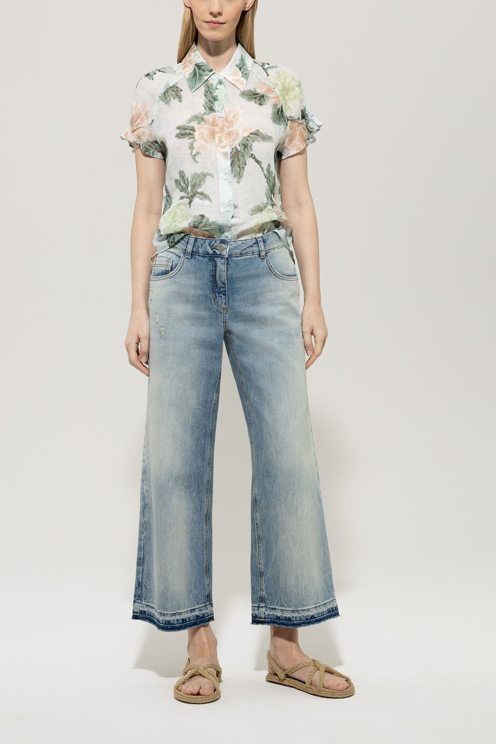 Rigid wide-leg denim - light denim blue - short version