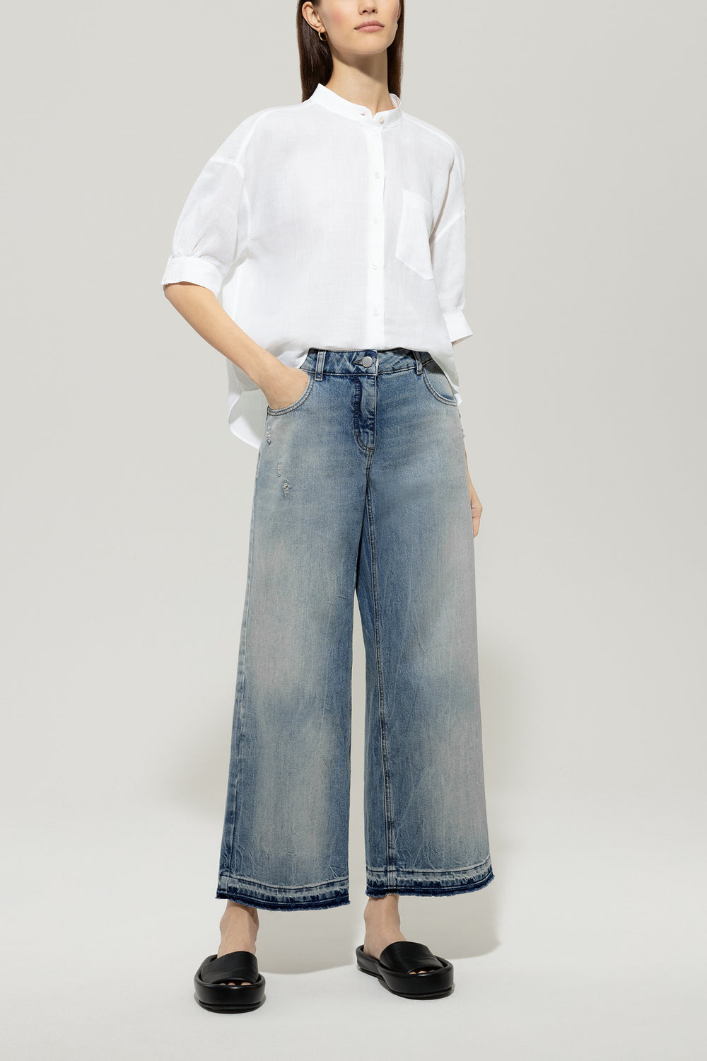 Rigid wide-leg denim - denim blue - short version