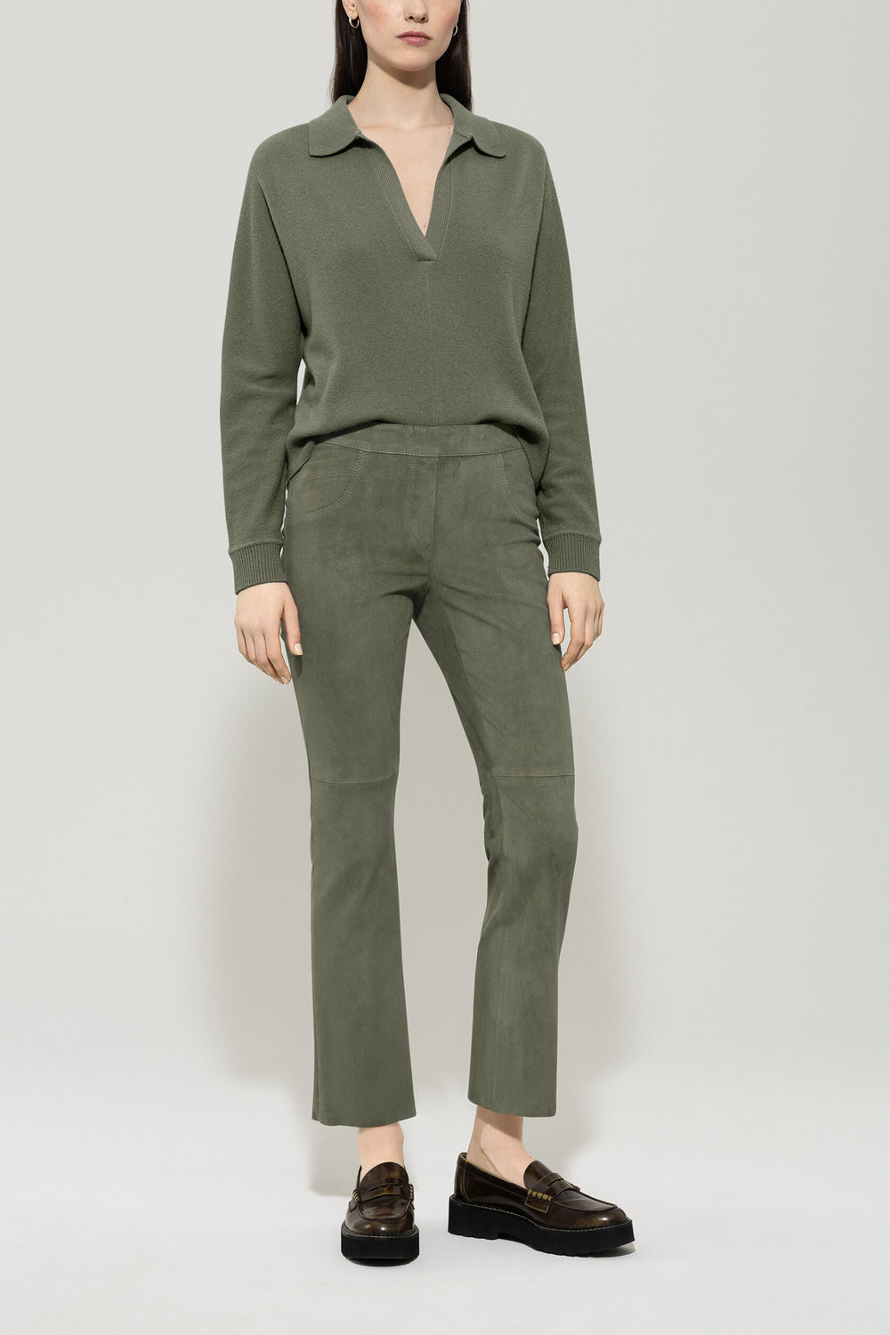 Veloursleder-Babyflare-Pants - cool khaki - Standard