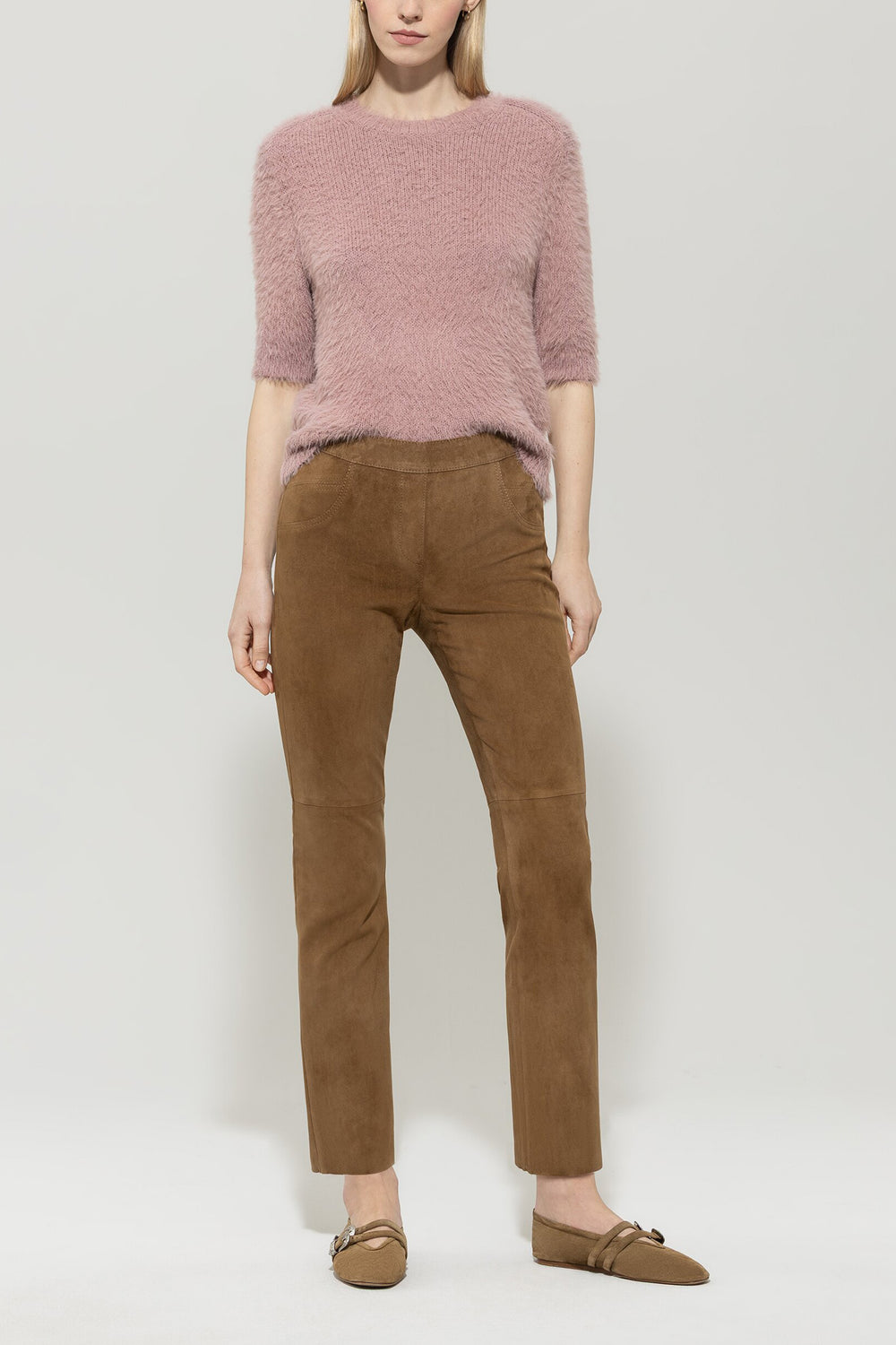 Veloursleder-Babyflare-Pants - hanf - Standard