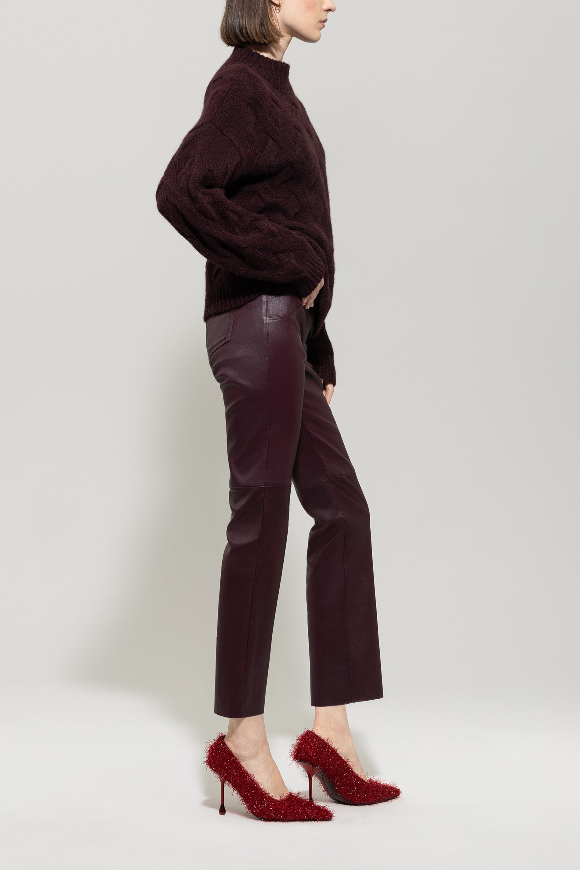 Lammnappa-Bootcut-Pants - burgundy - Standard | Model Seite