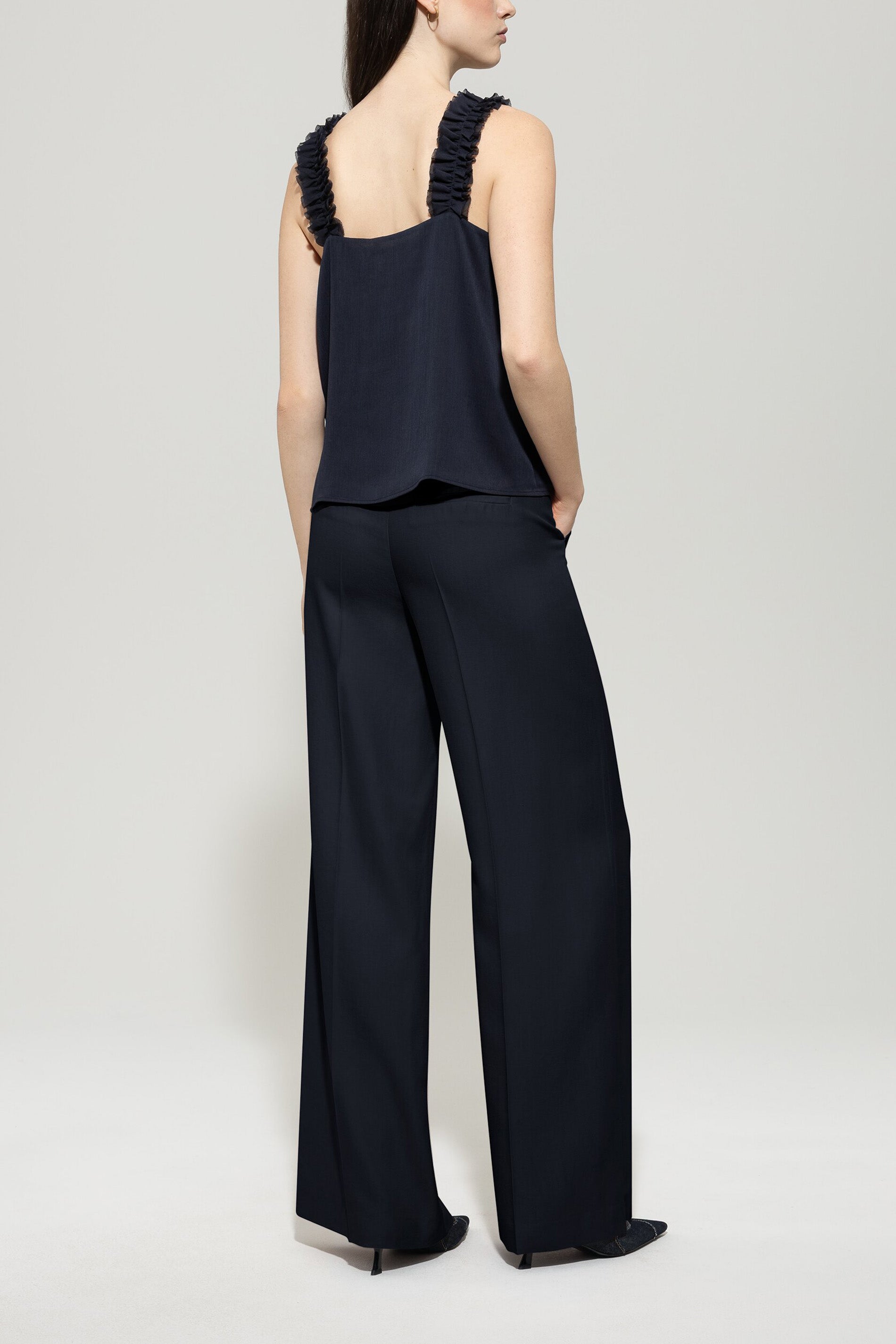 Gabardine-Wideleg-Pants - dark blue - Standard | Model Rück
