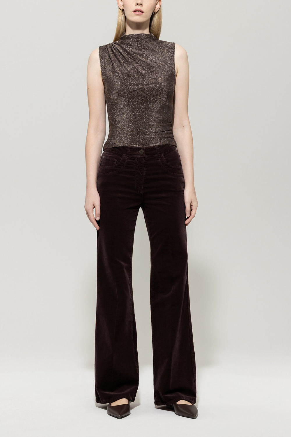 Bootcut velvet pants - espresso - Standard