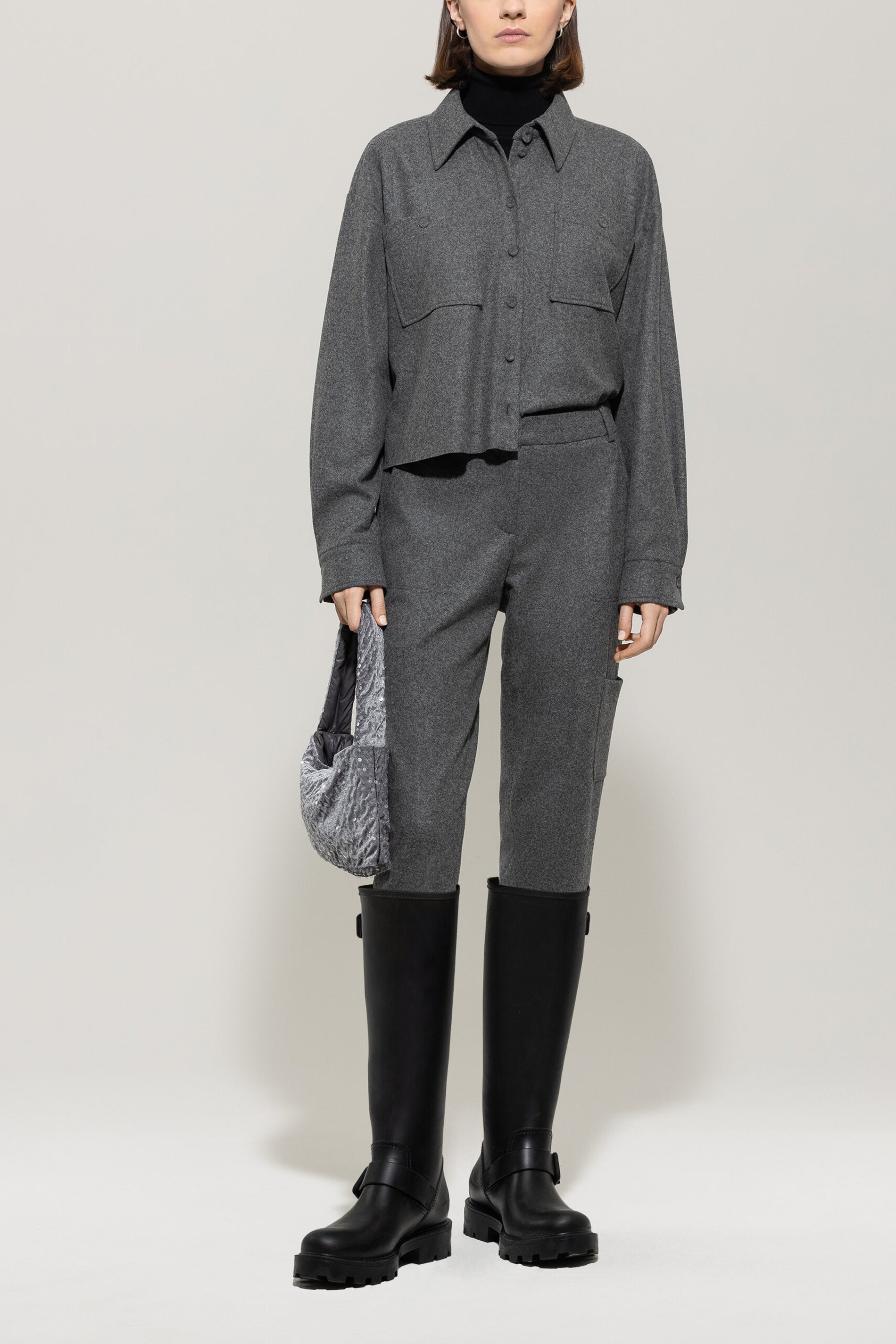 Tapered-Flanell-Joggpants - dark grey melange - Standard | Model Front