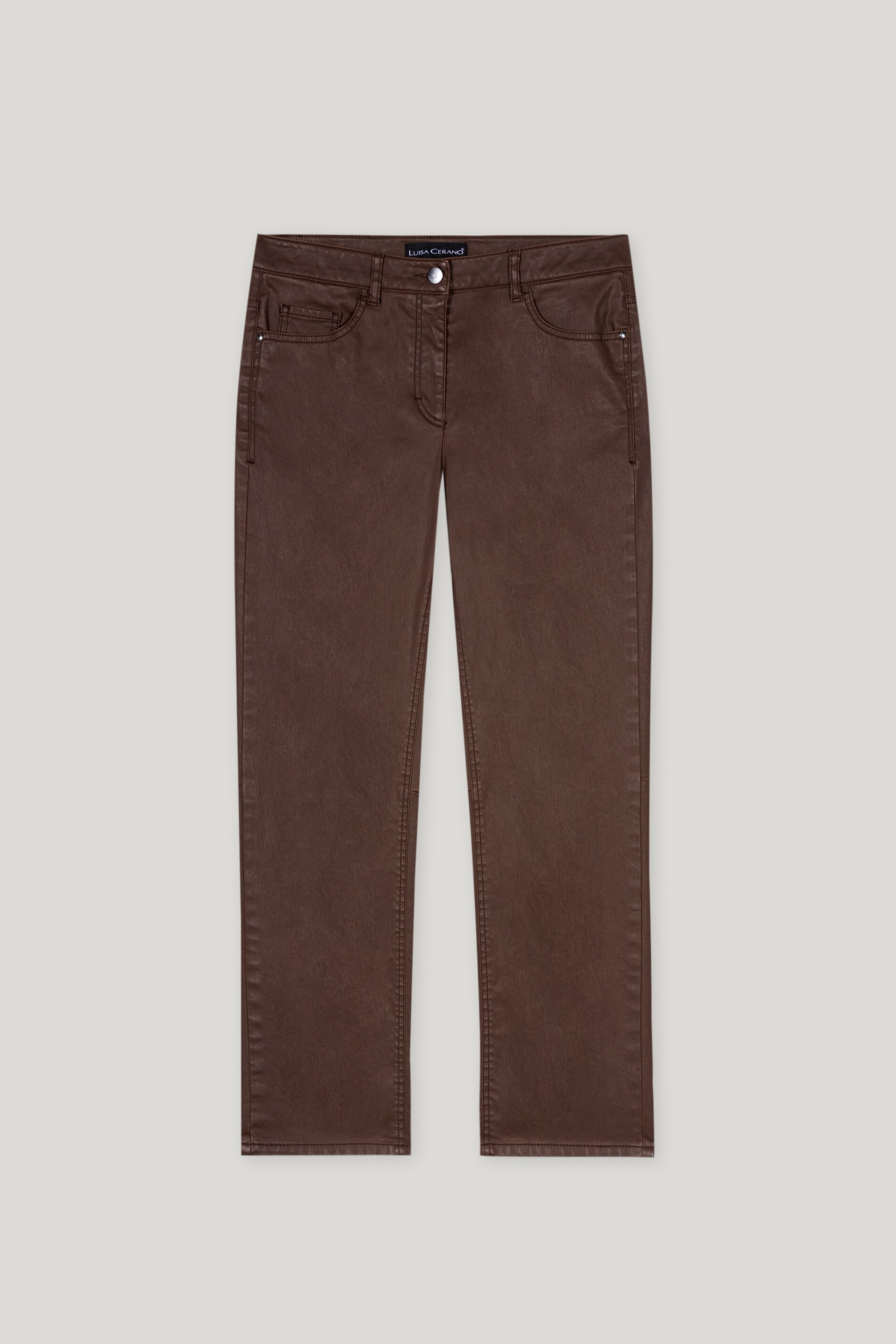 Tapered-Pants in Leder-Optik - walnut - Standard | Artikel Front