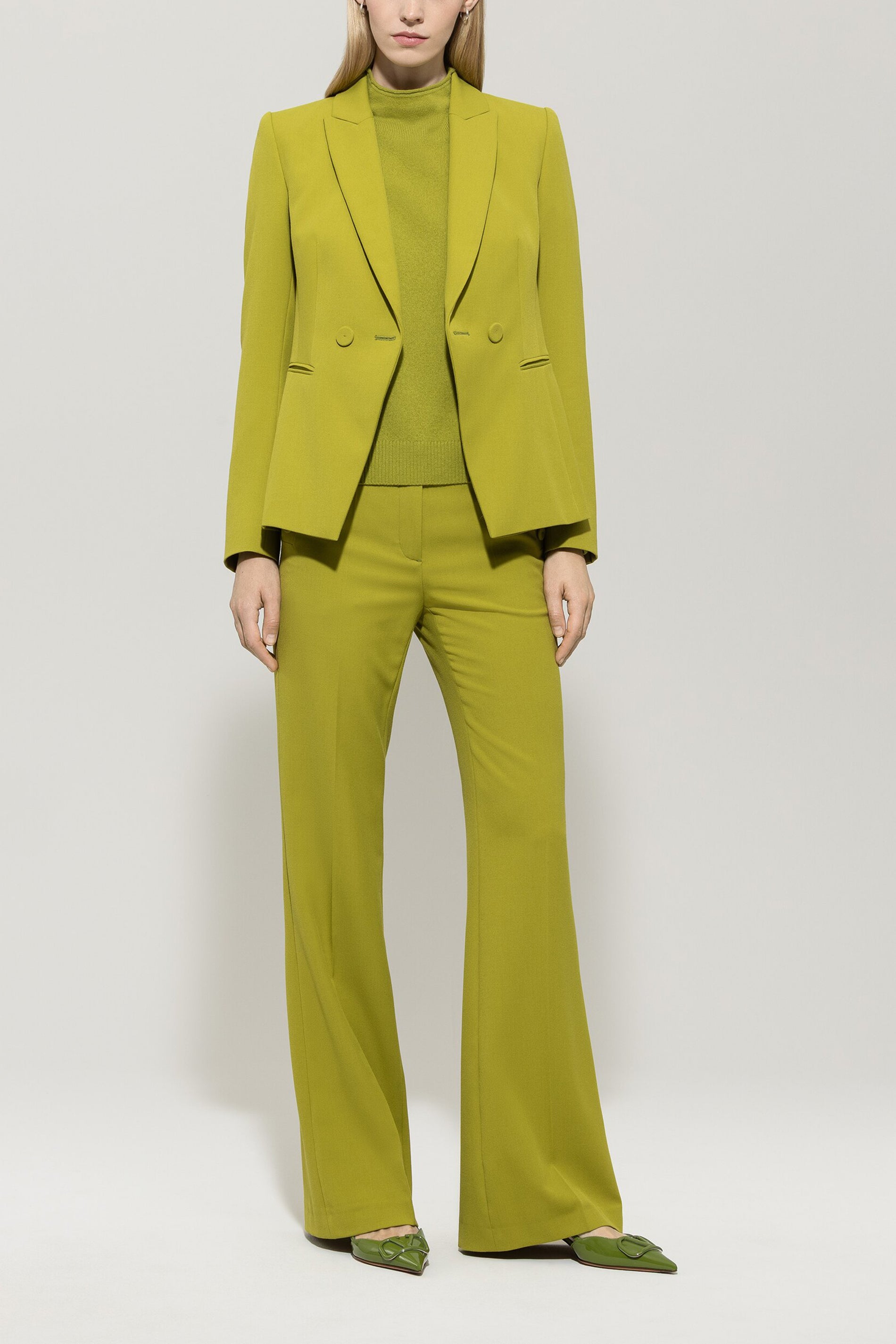 Bootcut-Sailor-Pants - acid green - mit Knöpfen | Model Front