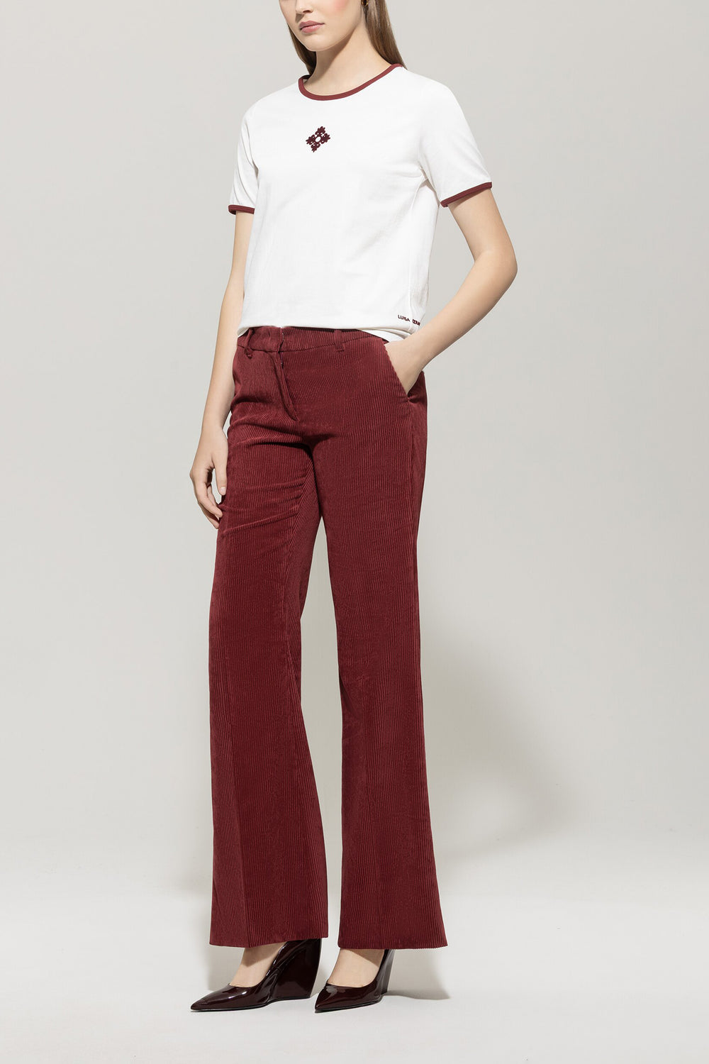 Flared-Cord-Pants - berry red - Standard