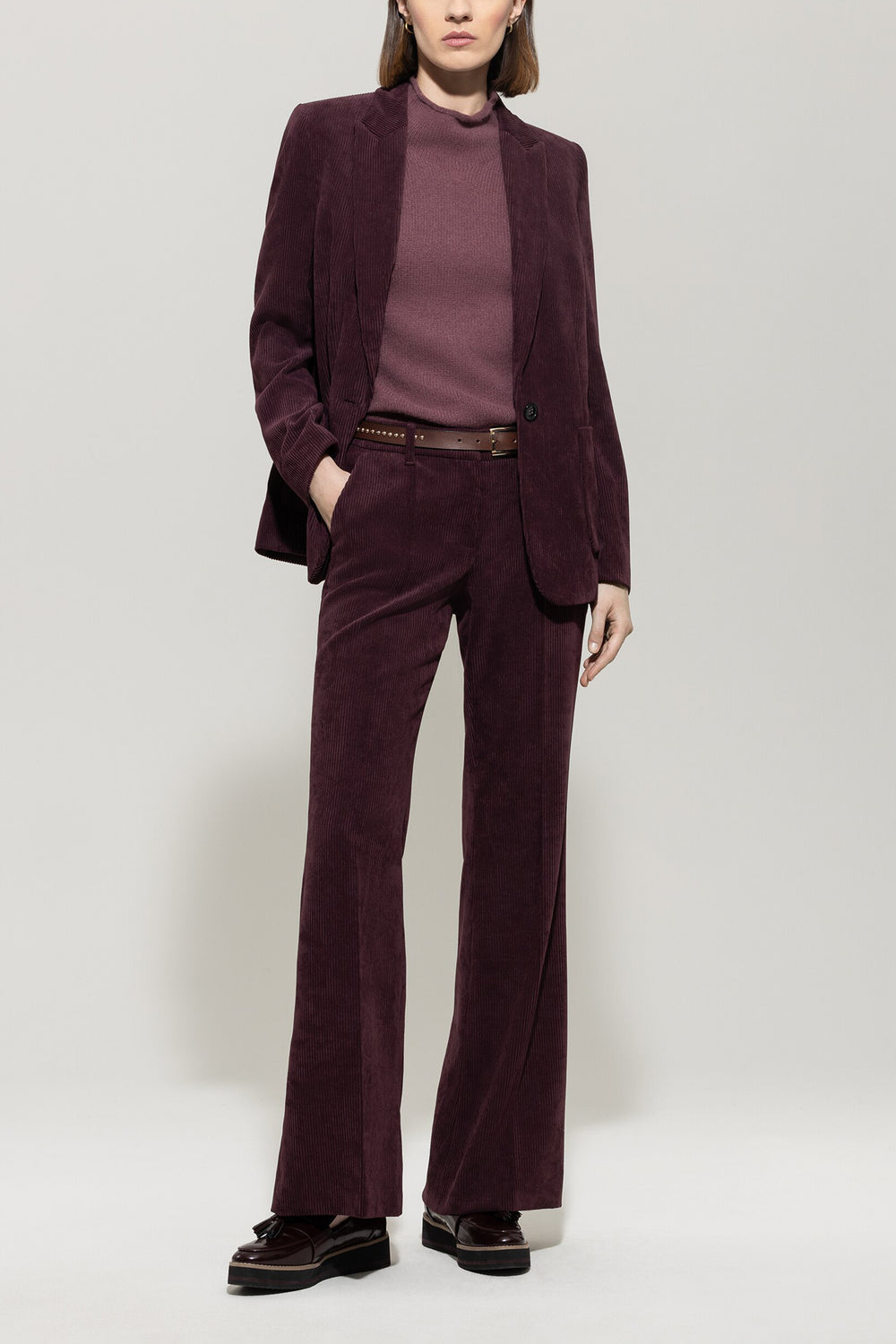 Pantalon flare en velours côtelé - bordeaux - standard