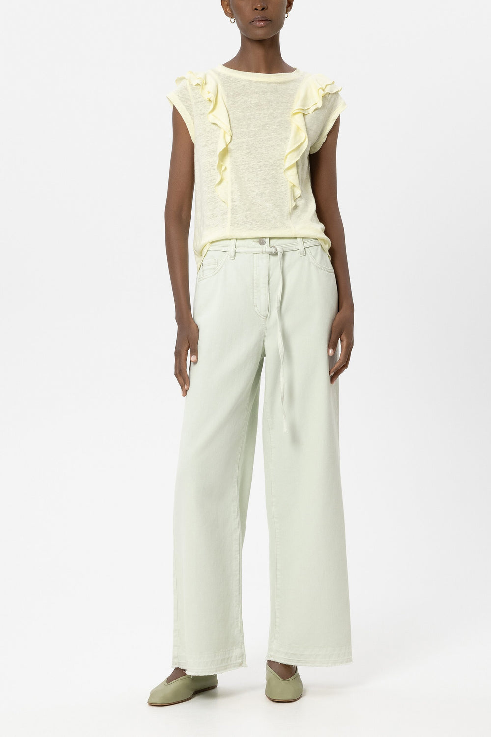 Wideleg denim with tie belt - pistachio - short version