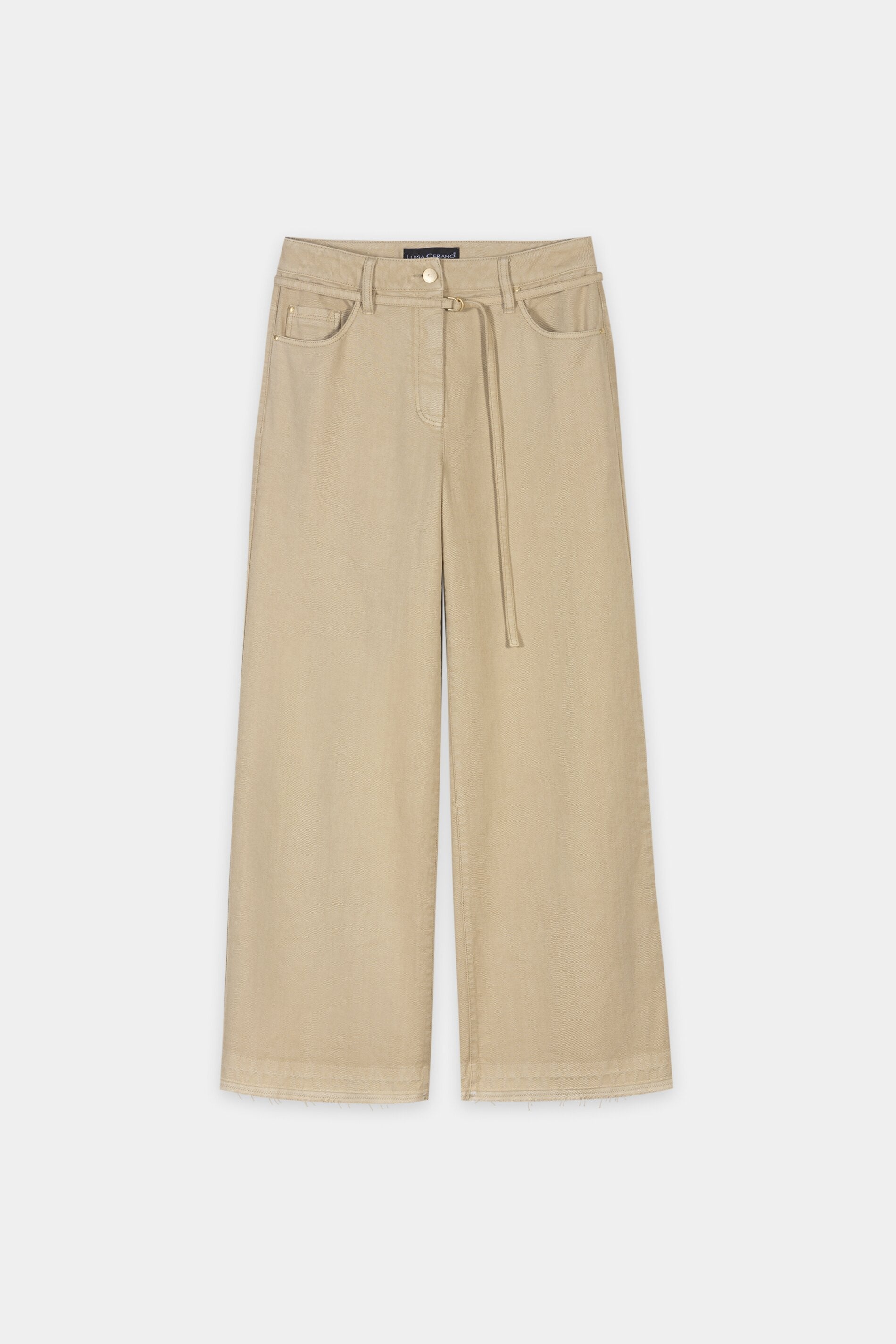 Wideleg-Denim mit Bindegürtel - sand - kurze Version | Artikel Front