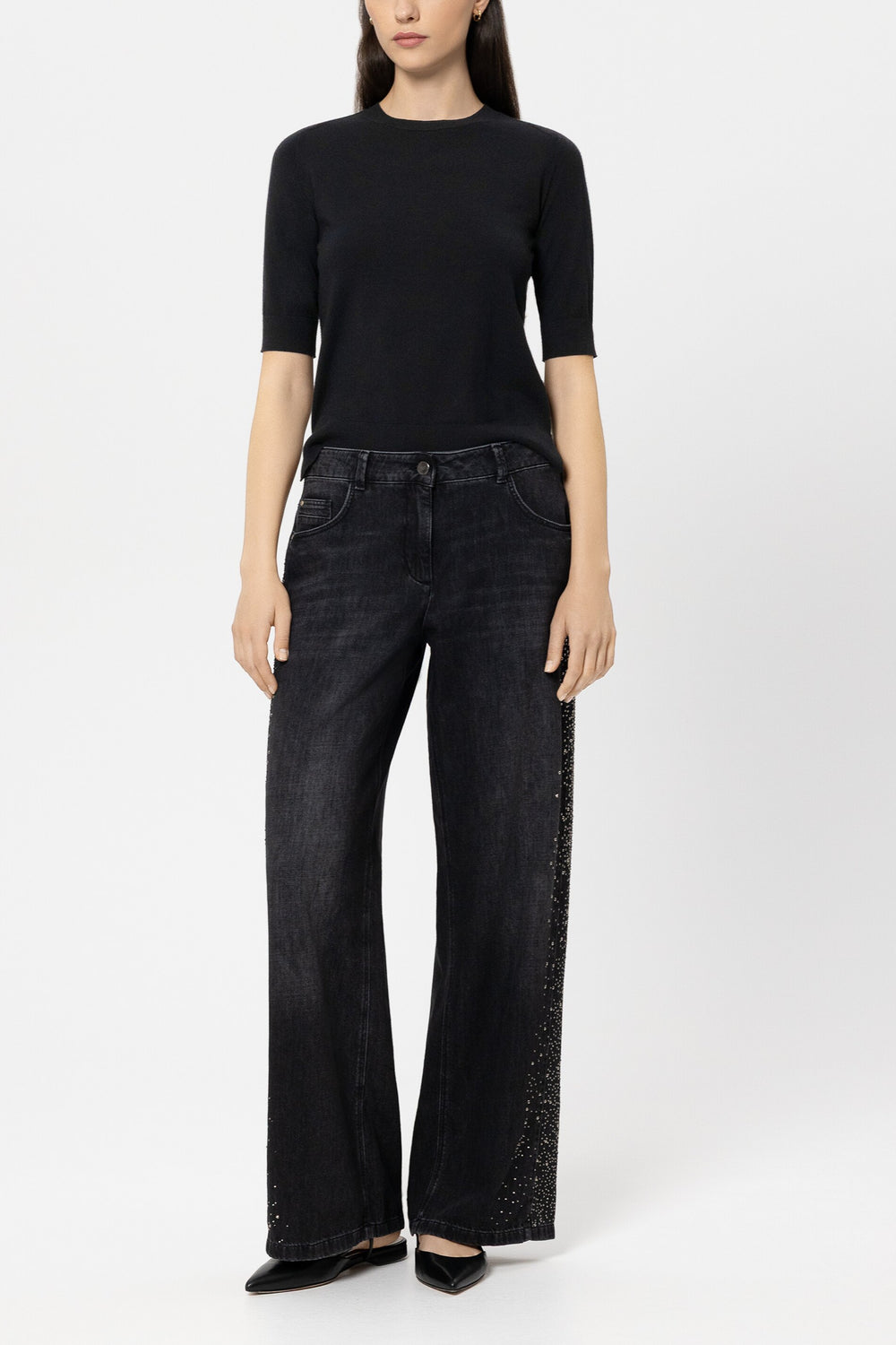Wideleg-Black-Denim - pure black - mit Hot-Fix