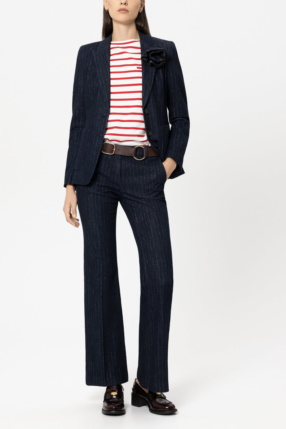 Pinstripe bootleg denim - denim niebieski - Standard