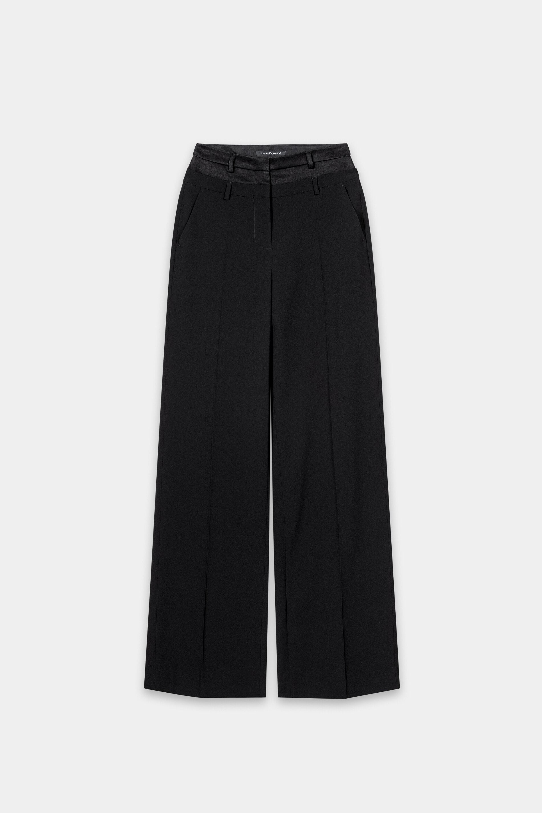 Wideleg-Pants mit Doppelbund - black - Standard | Artikel Front