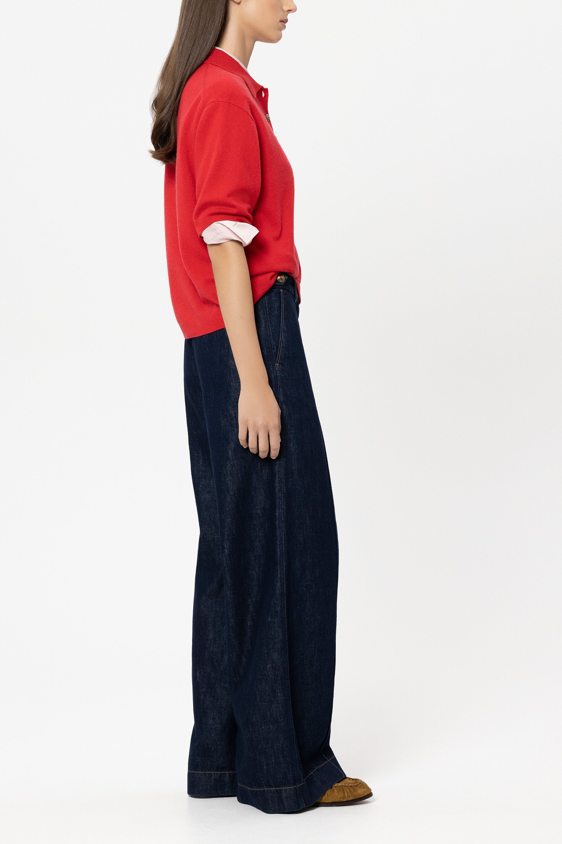 Wideleg-Chino-Denim - denim blue - Standard | Model Seite