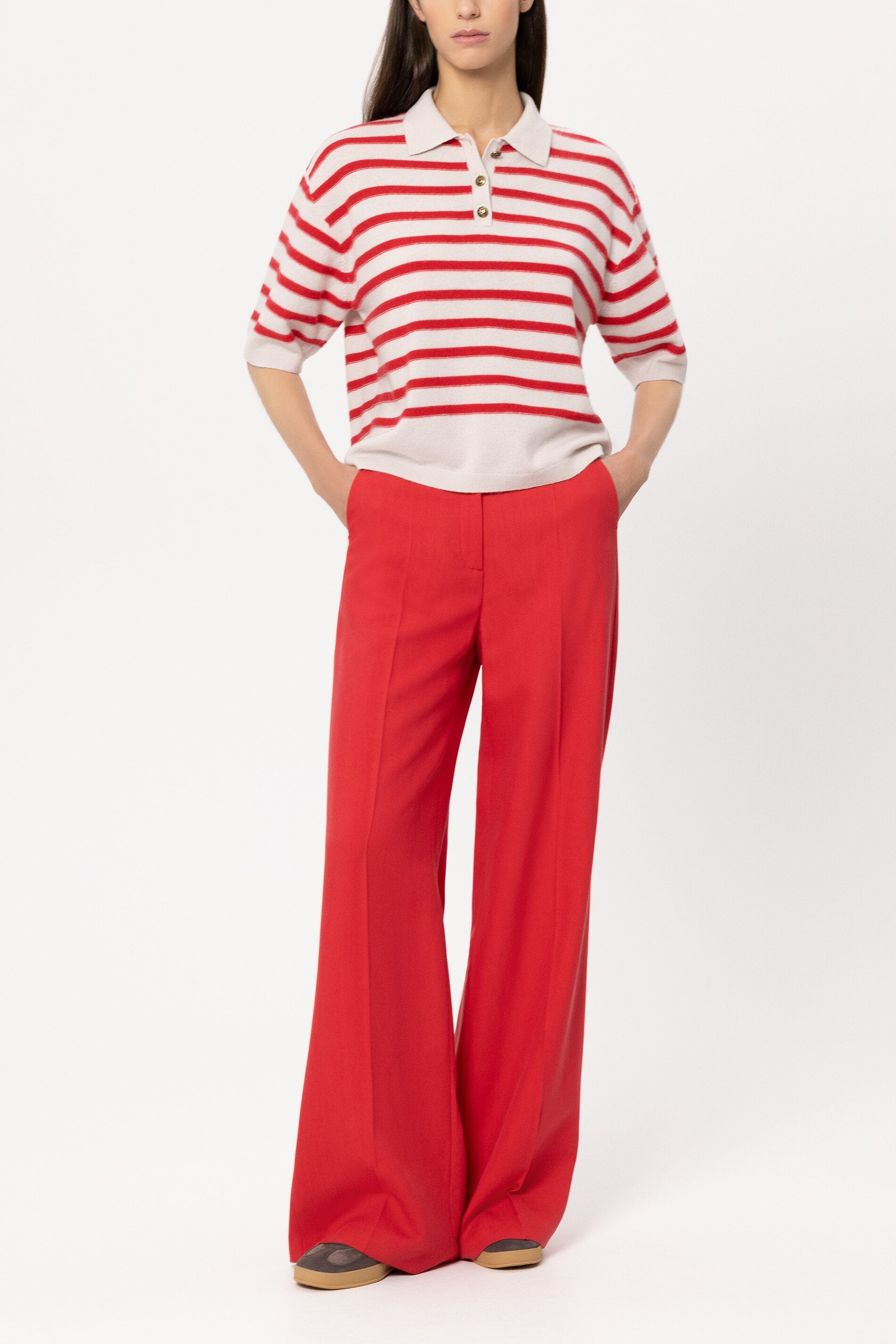 Gabardine-Wideleg-Pants - cherry red - Standard | Model Front