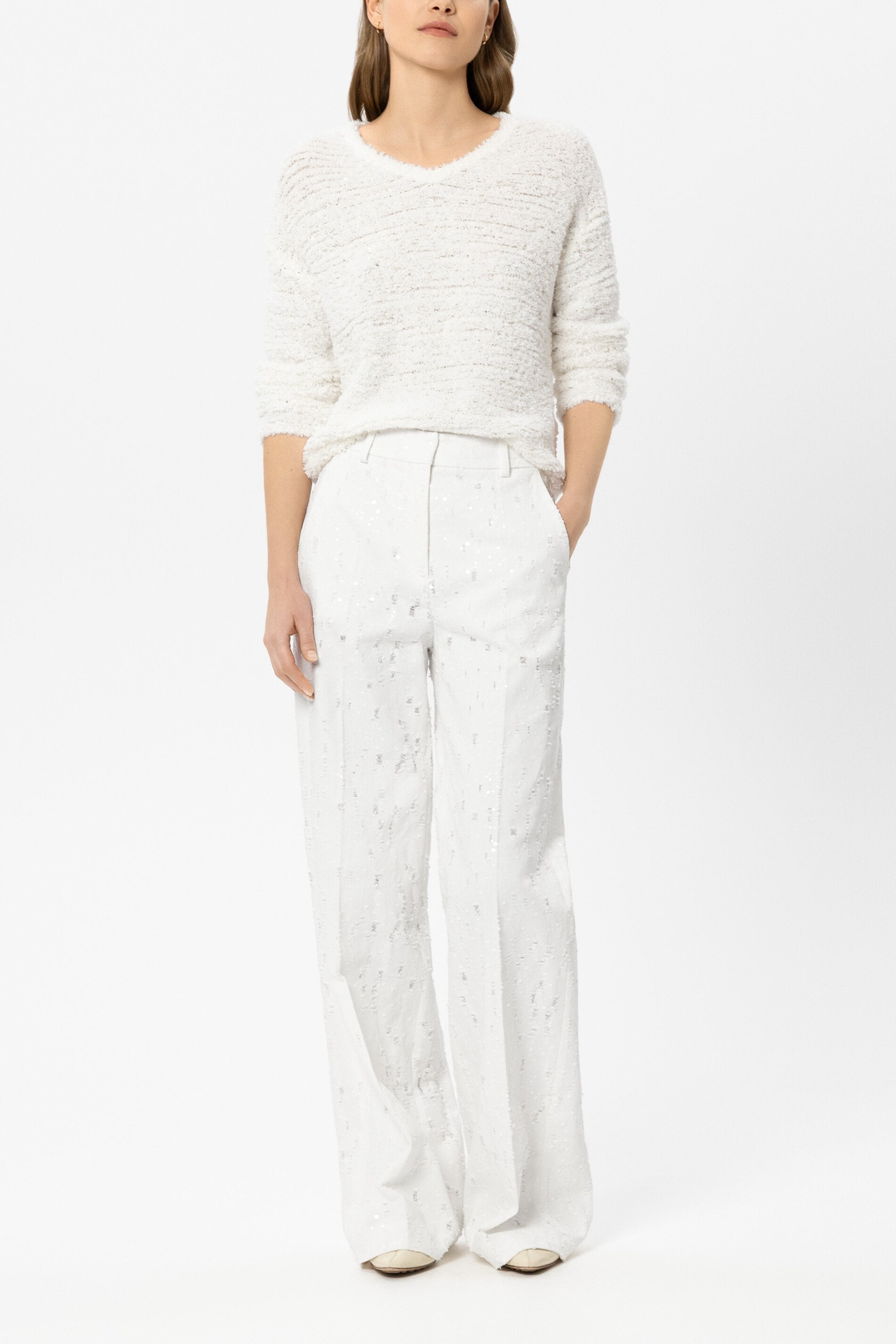 Pailletten-Wideleg-Pants - white - Standard | Model Front