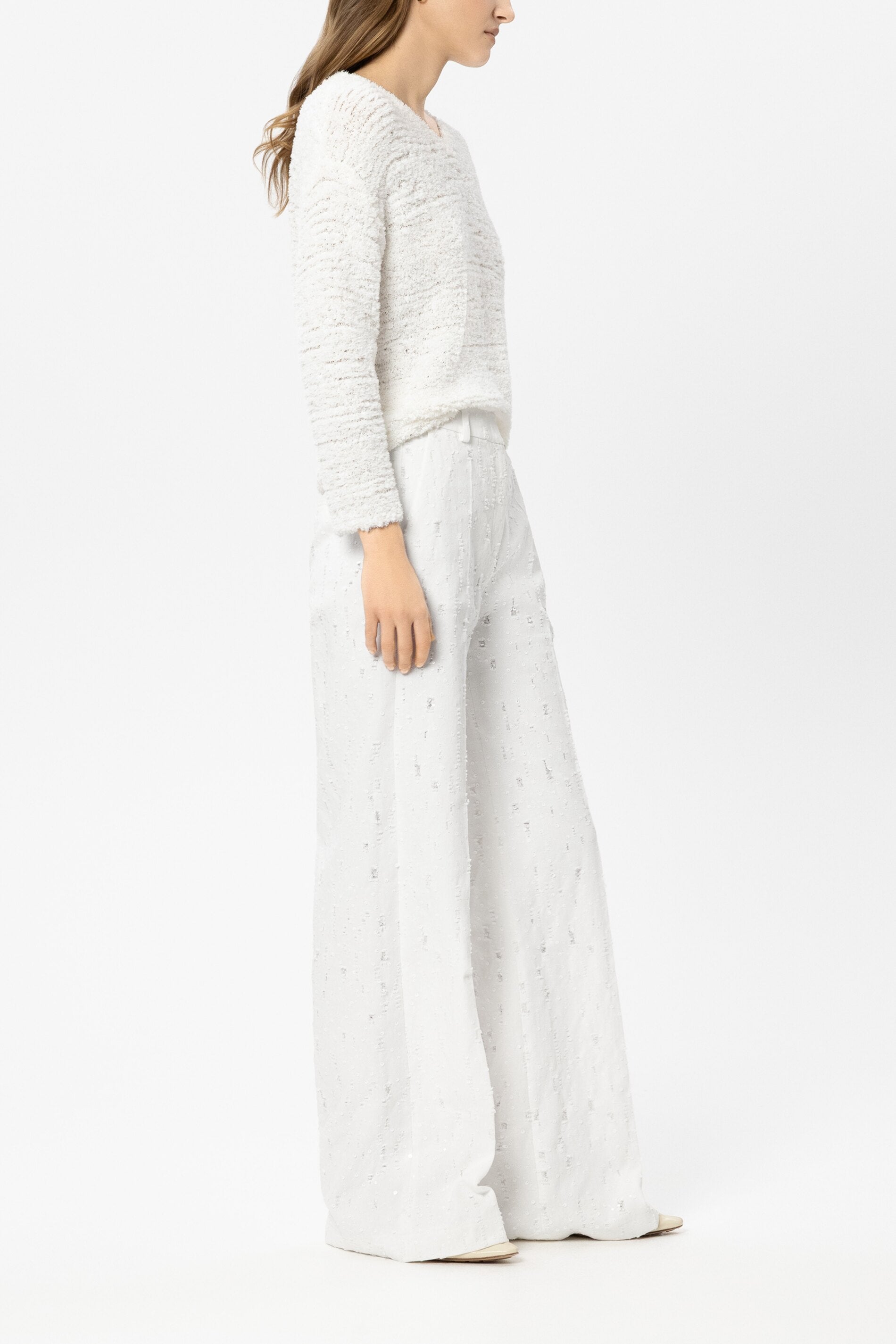 Pailletten-Wideleg-Pants - white - Standard | Model Seite