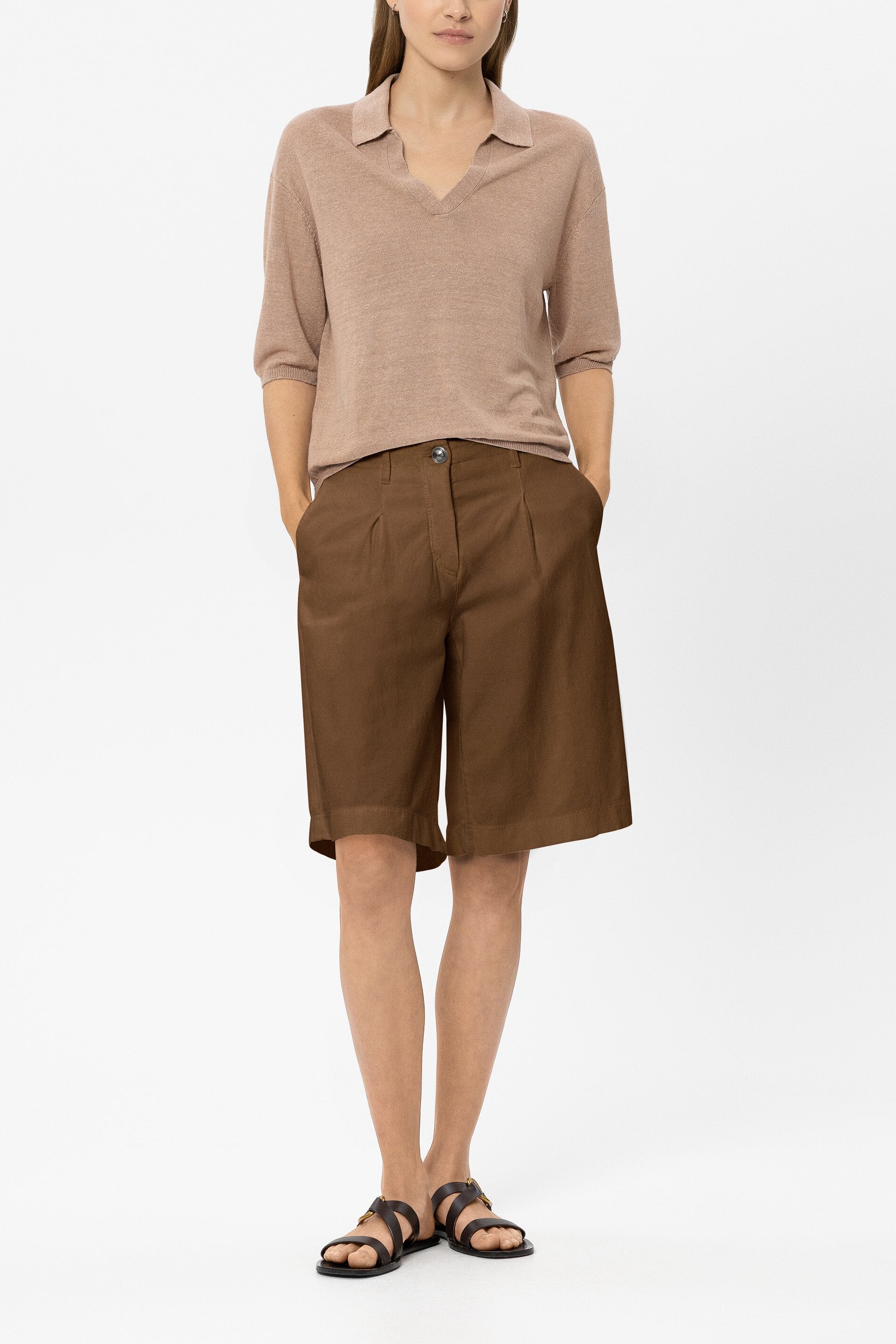 Bermuda aus Leinen-Mix - dark terracotta - Standard | Model Front