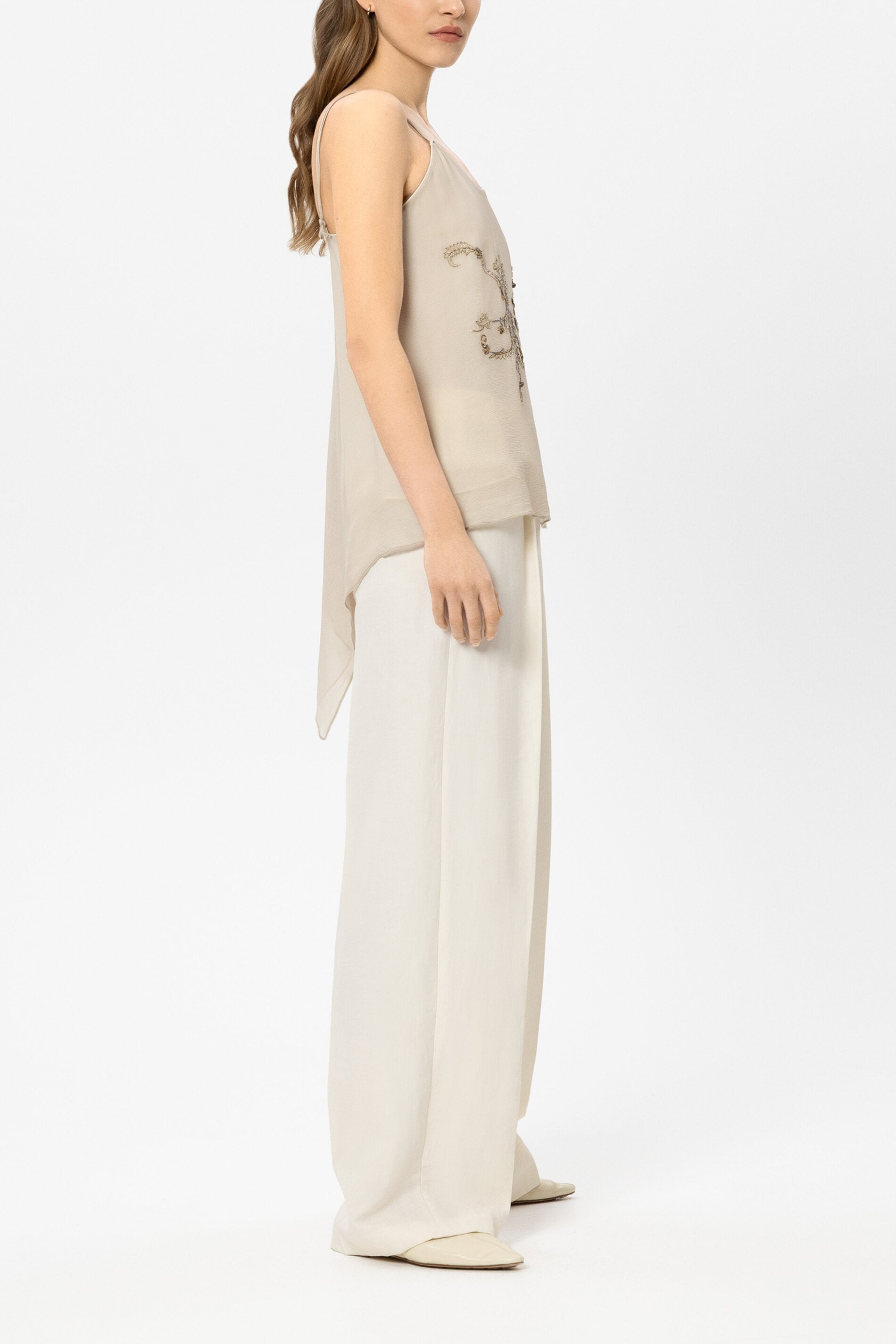 Wideleg-Pants aus Leinen-Mix - milk - Standard | Model Seite