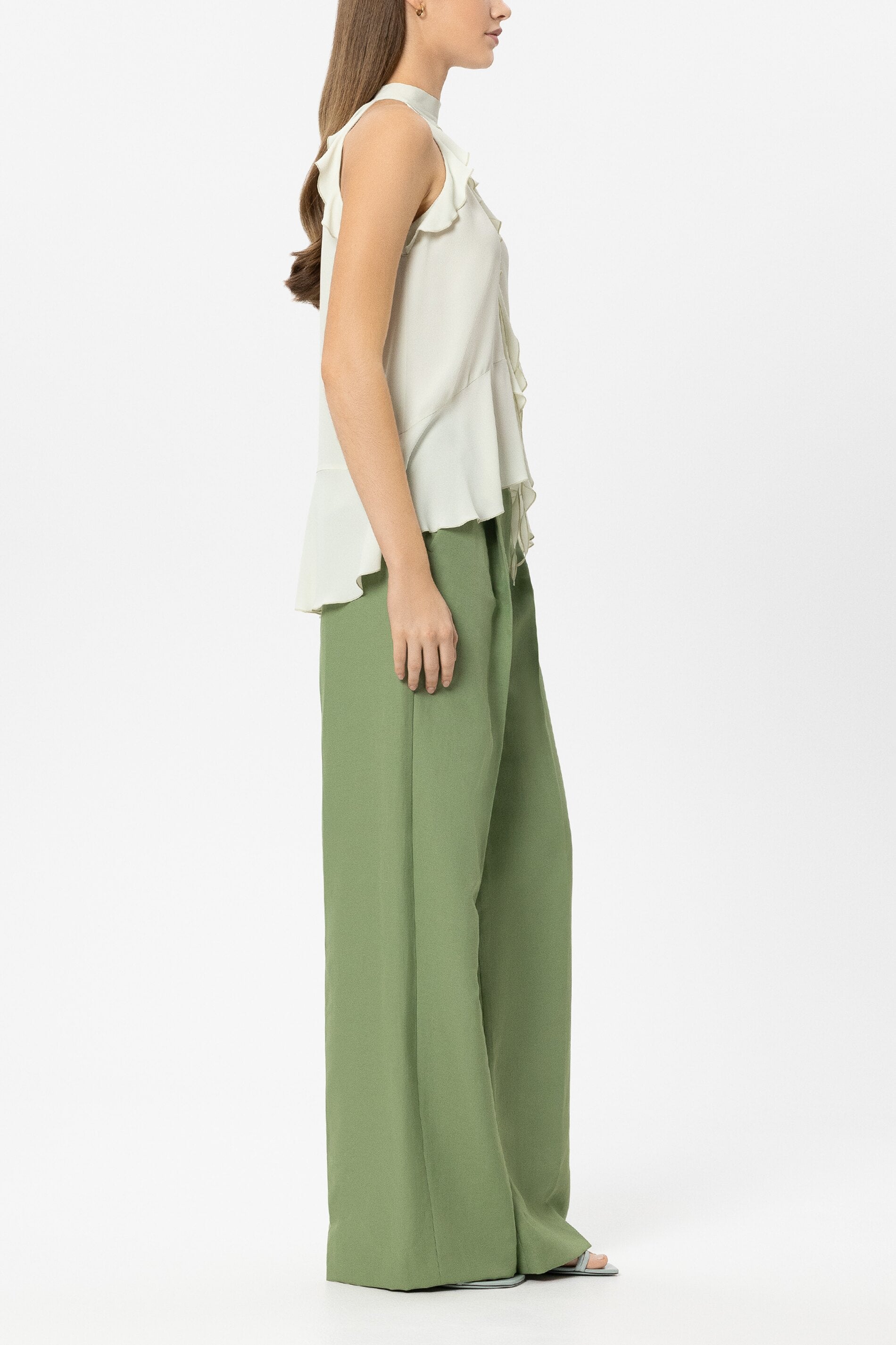 Wideleg-Pants aus Leinen-Mix - moss green - Standard | Model Seite