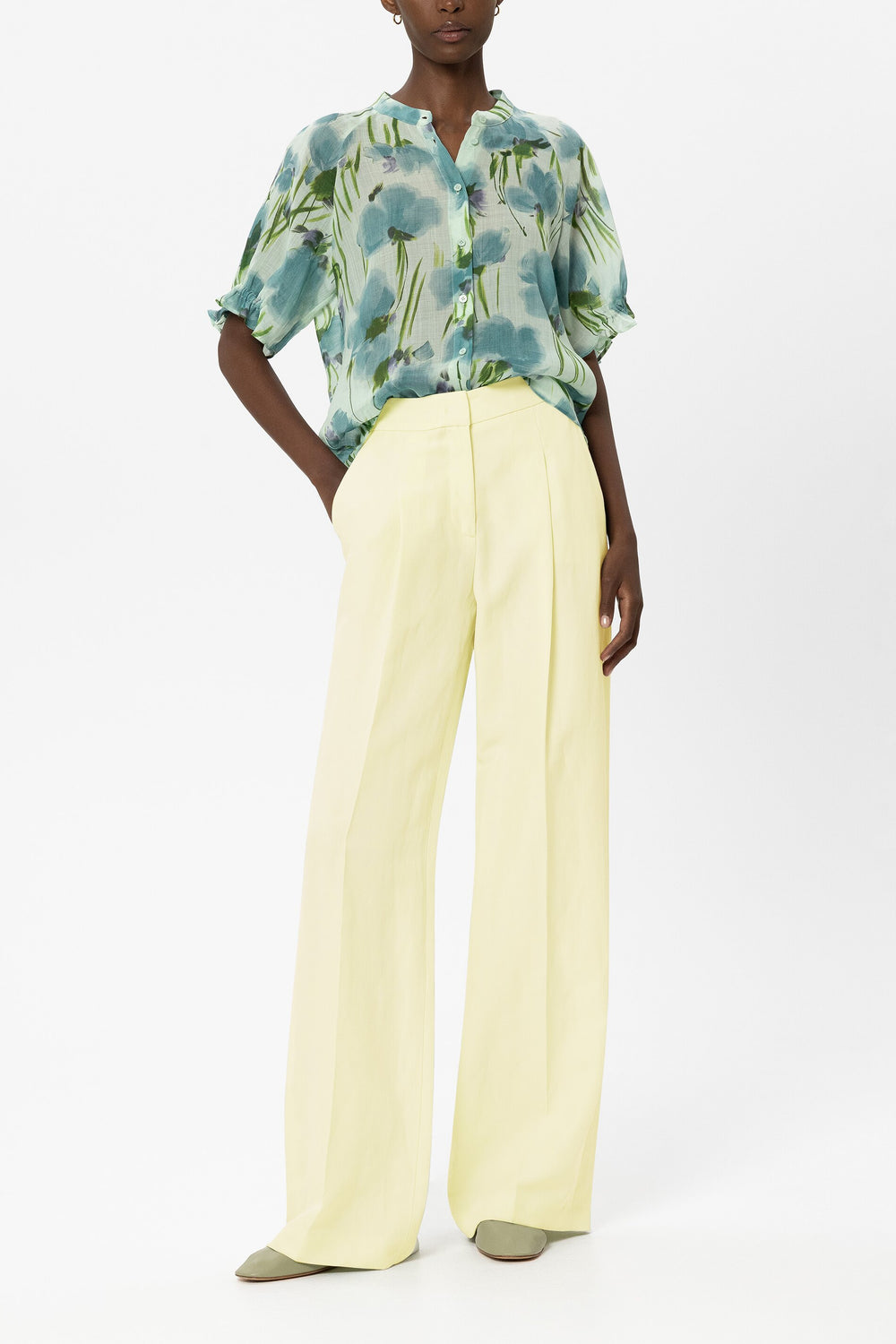 Wideleg-Pants aus Leinen-Mix - citron - Standard