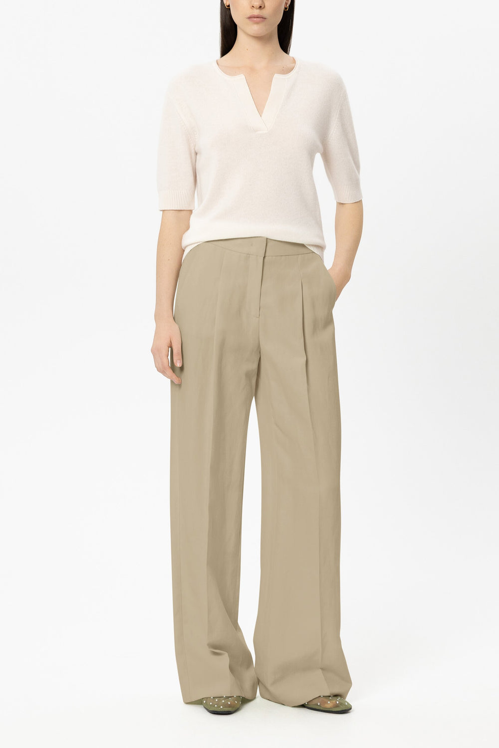 Wideleg-Pants aus Leinen-Mix - sand - Standard