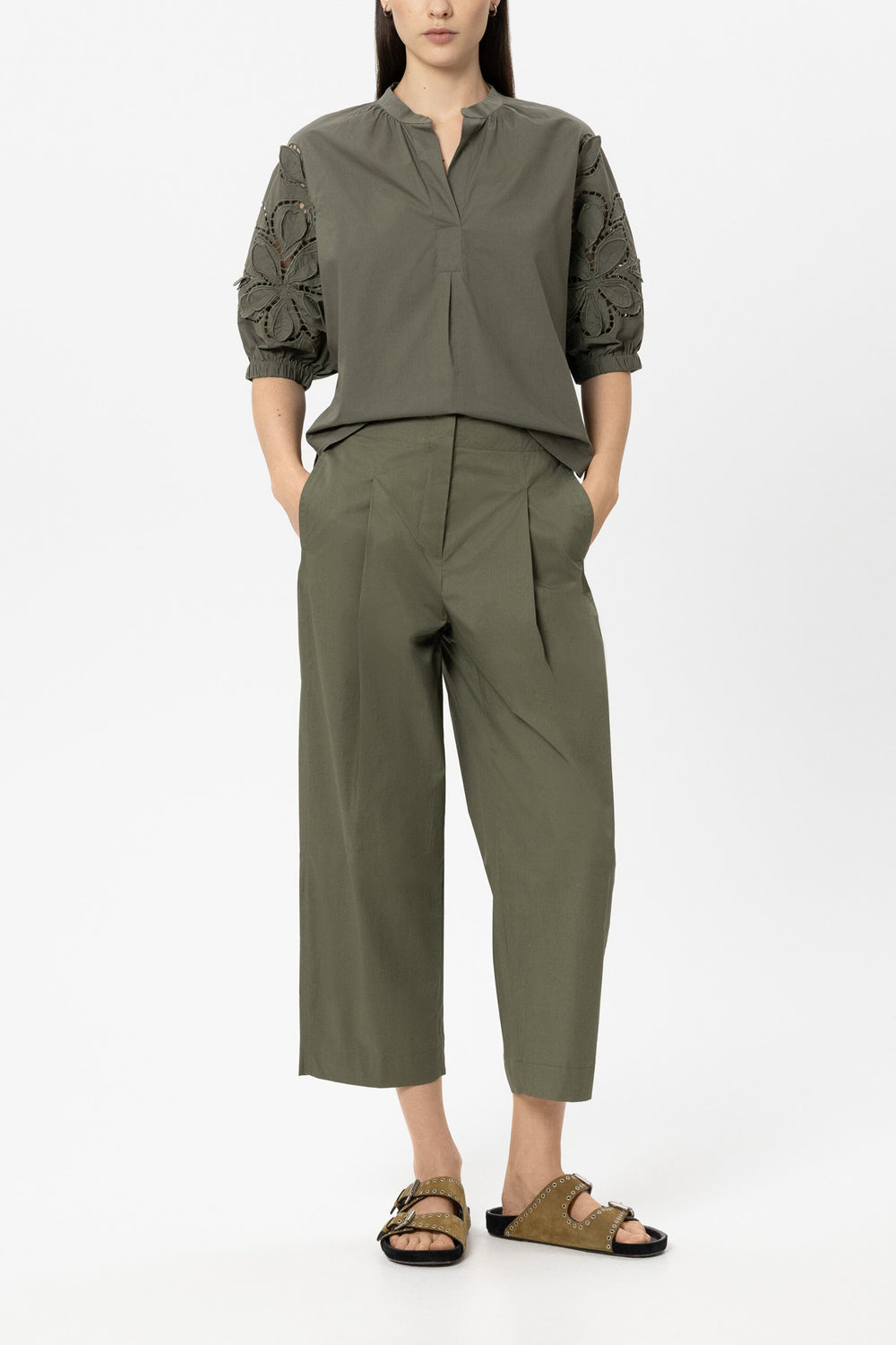 Gabardine tapered pants - khaki - Standard