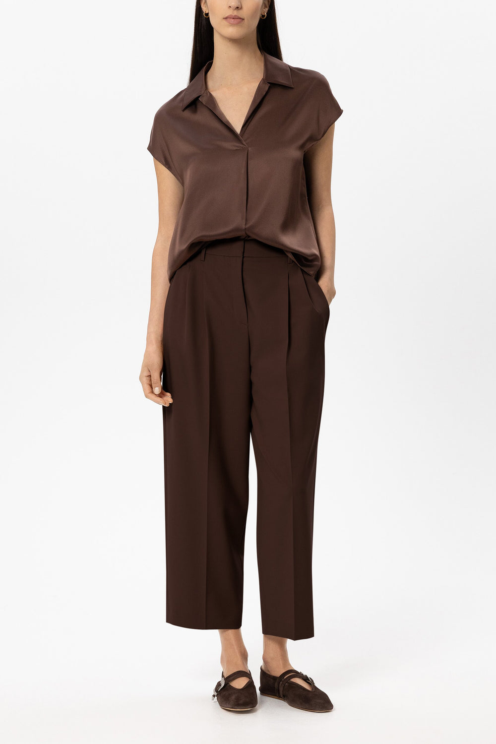 Tapered-Pants mit Bundfalten - marone - Standard