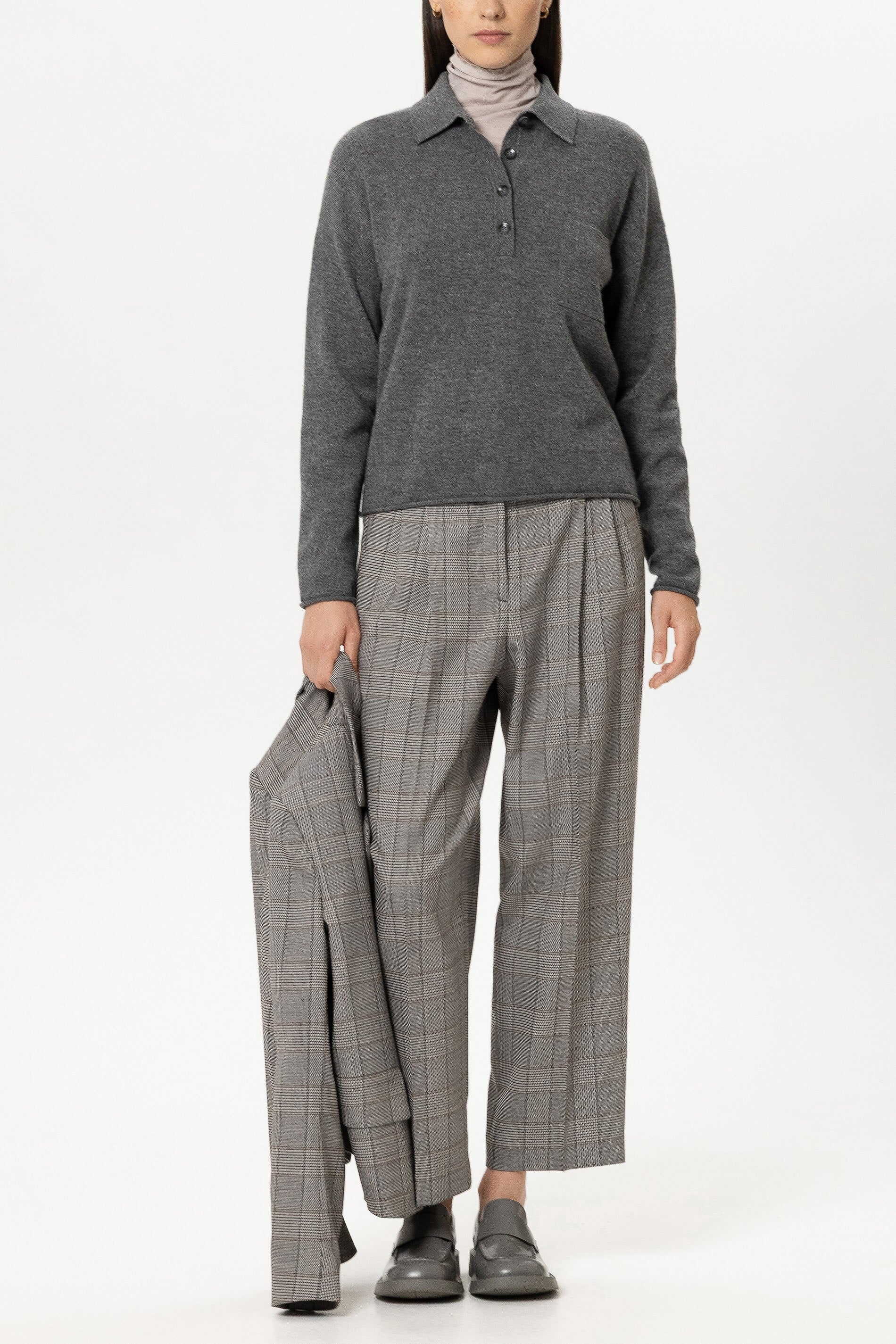 Karo-Tapered-Pants - heather grey - Standard | Model Front