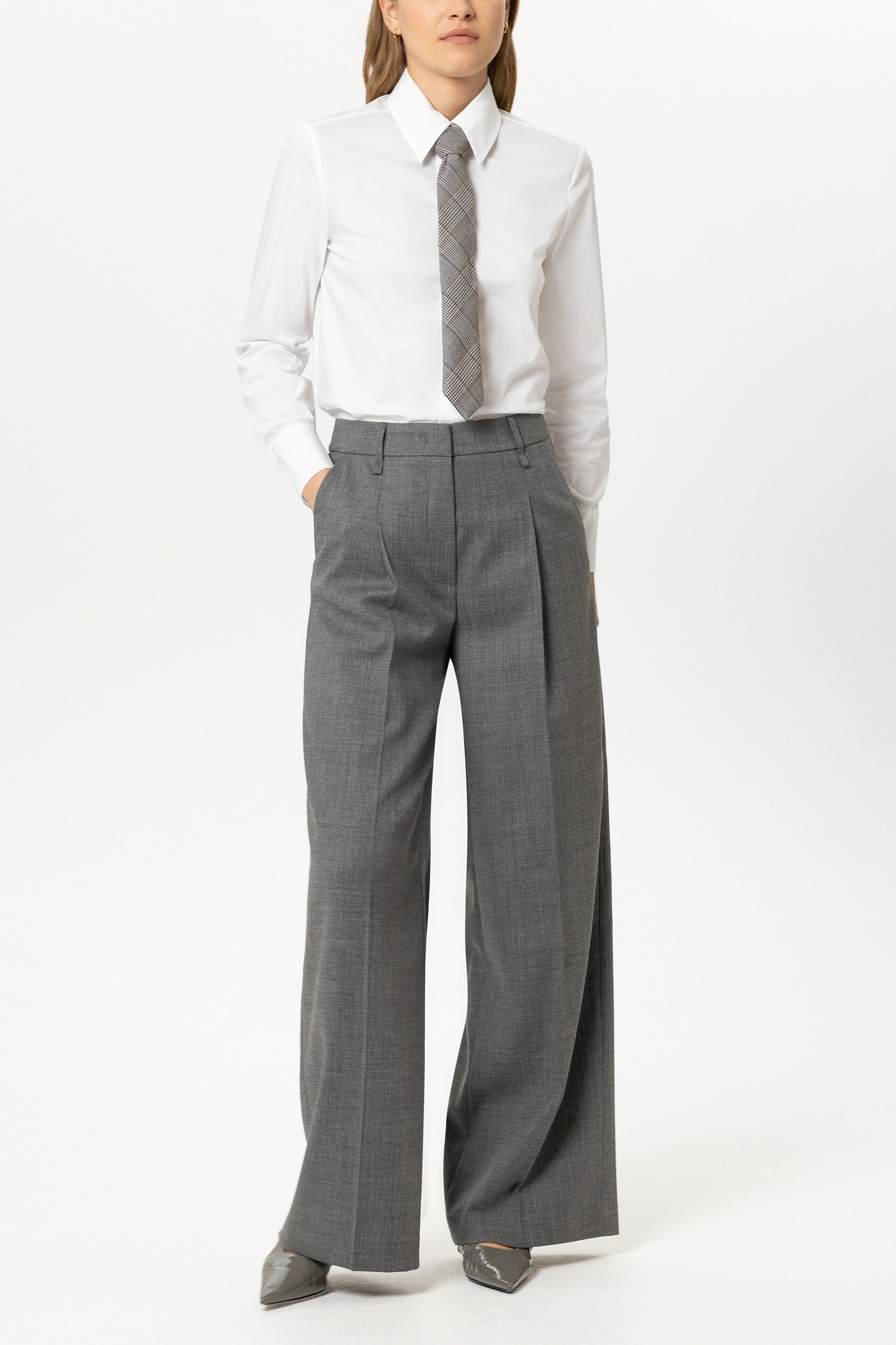 Wideleg-Pants aus Woll-Mix - multi - Standard | Model Front