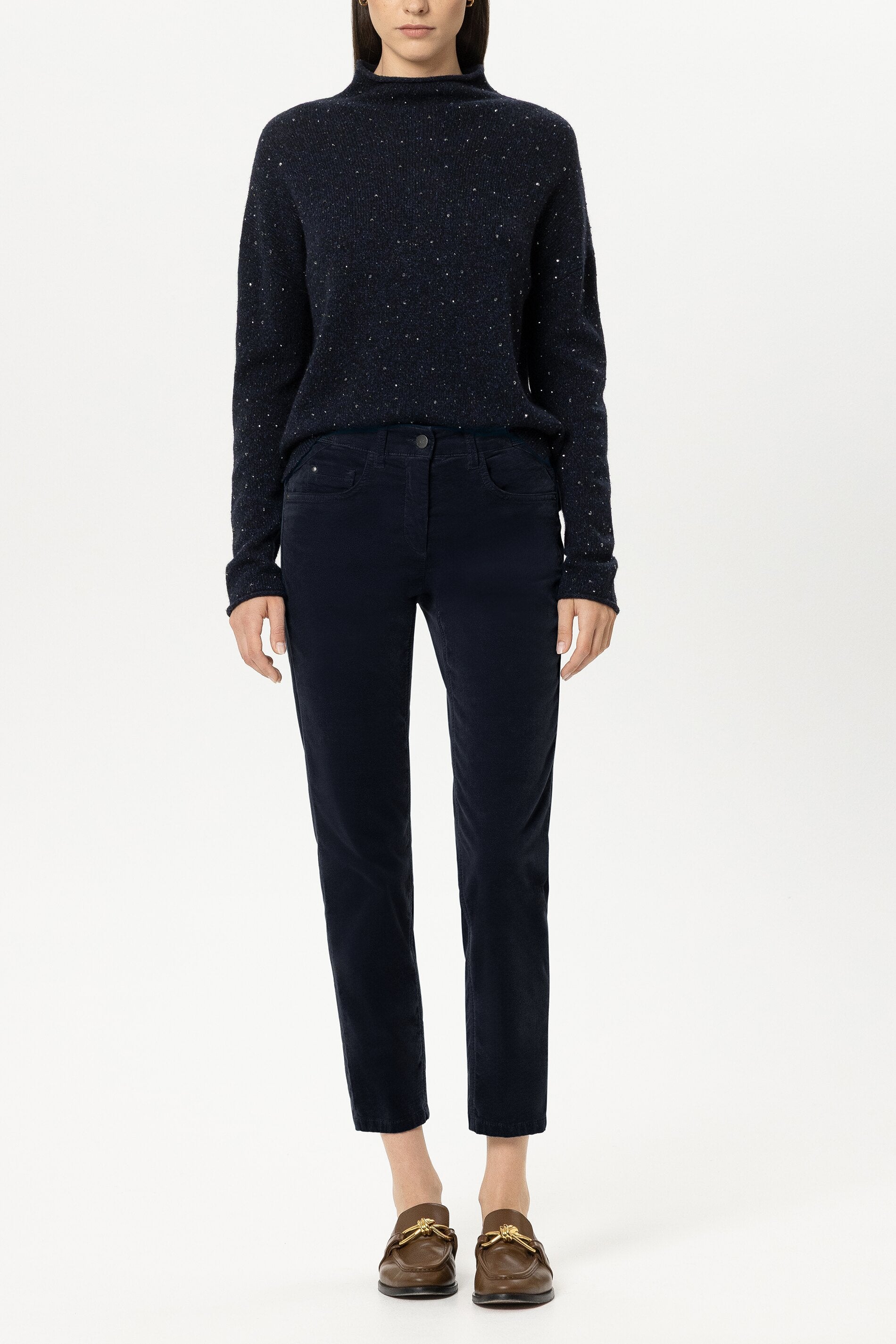 Skinny-Velvet-Pants - winter navy - Standard | Model Front