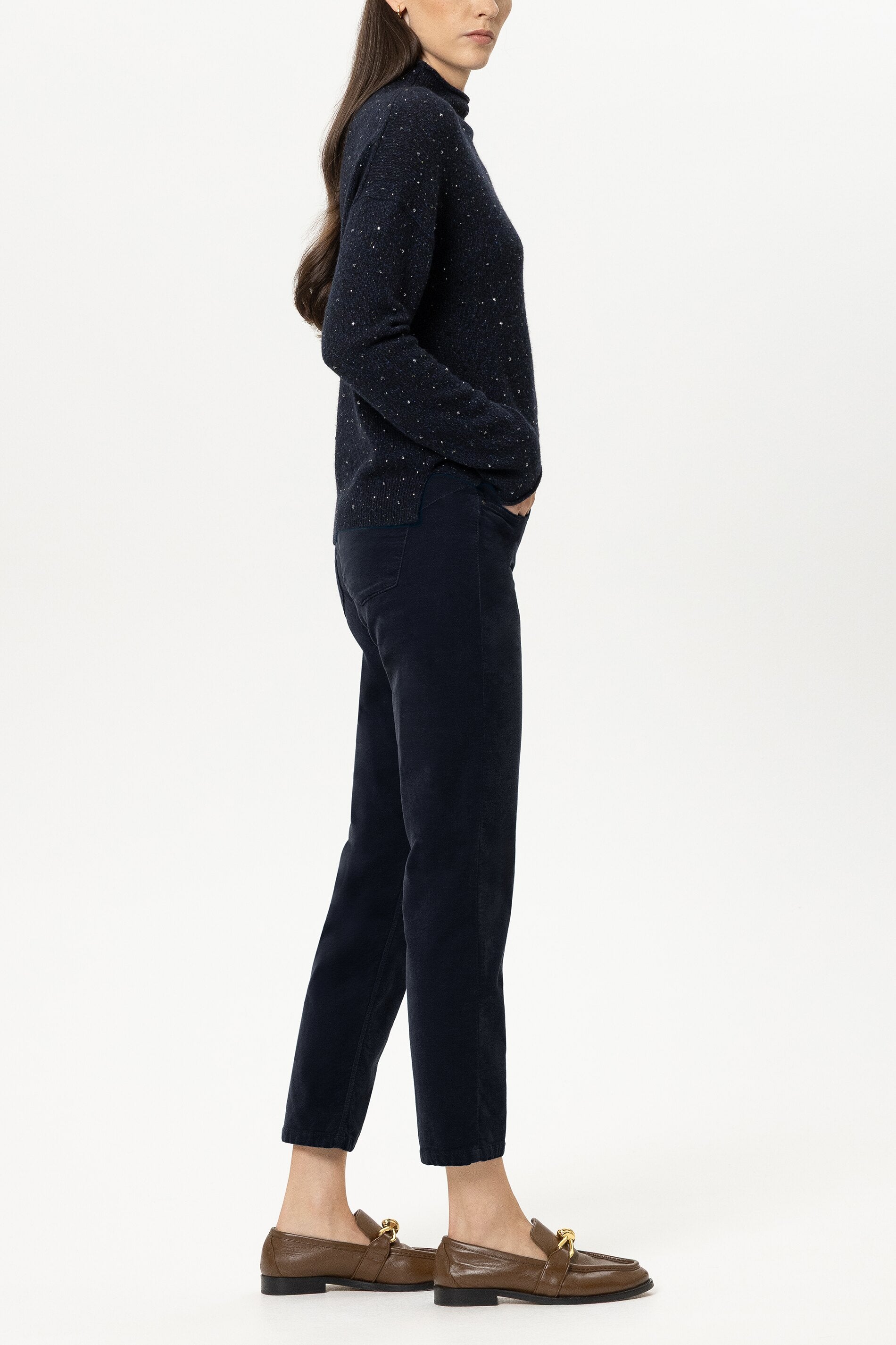Skinny-Velvet-Pants - winter navy - Standard | Model Seite