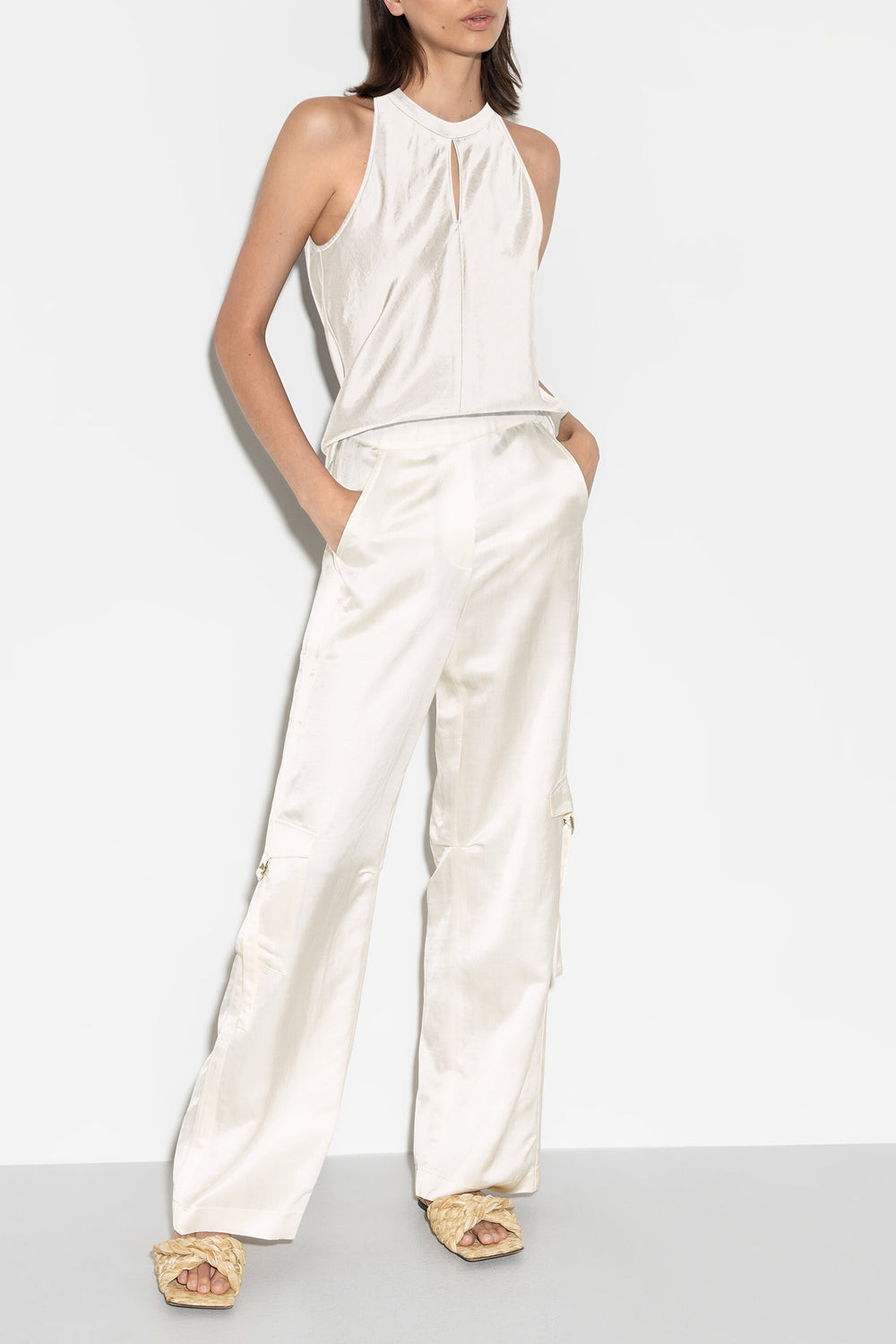 Wideleg-Pants aus Leinen-Mix - creme - Standard