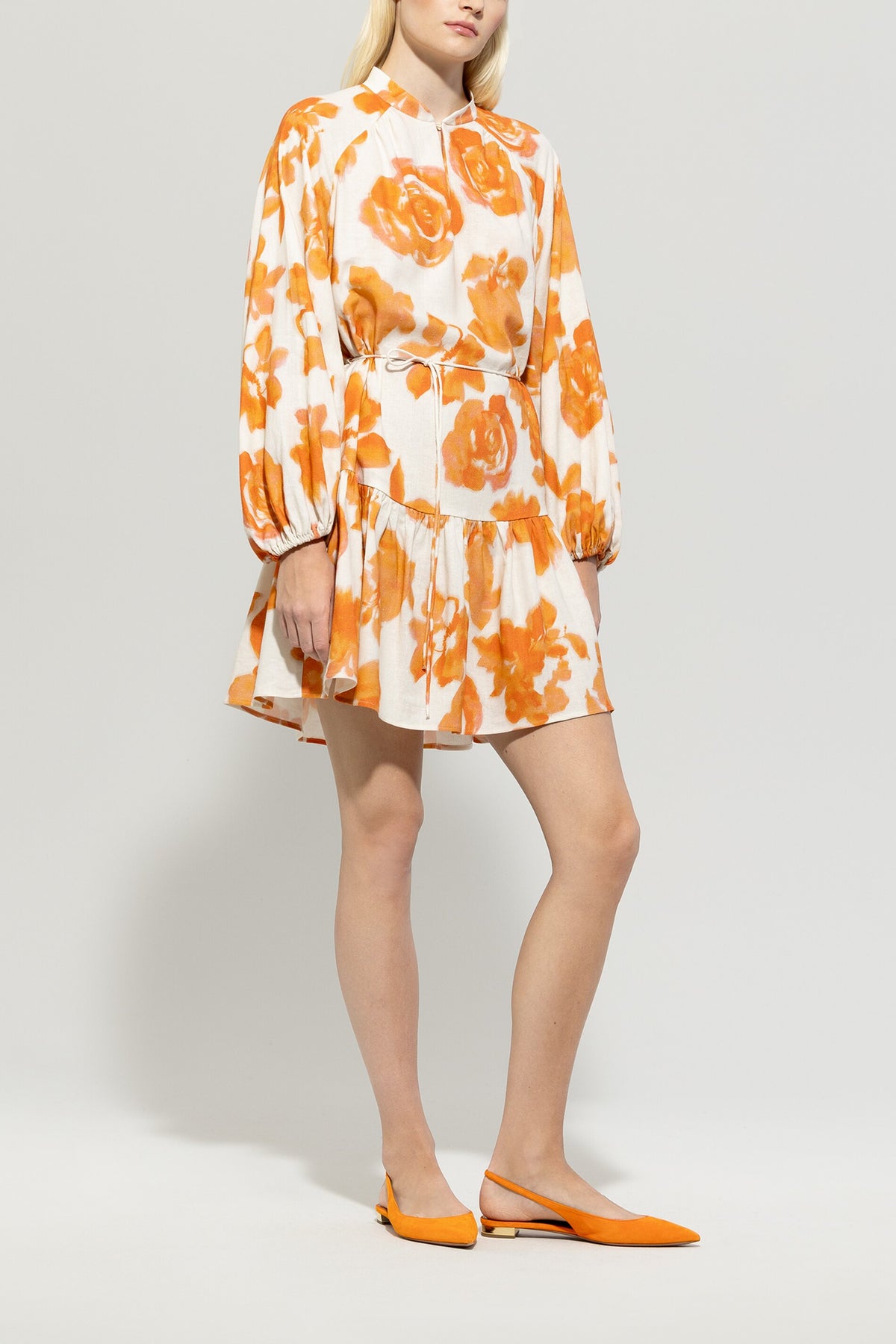 Minikleid mit Rose-Print - peachy orange / multi - Standard | Model Front