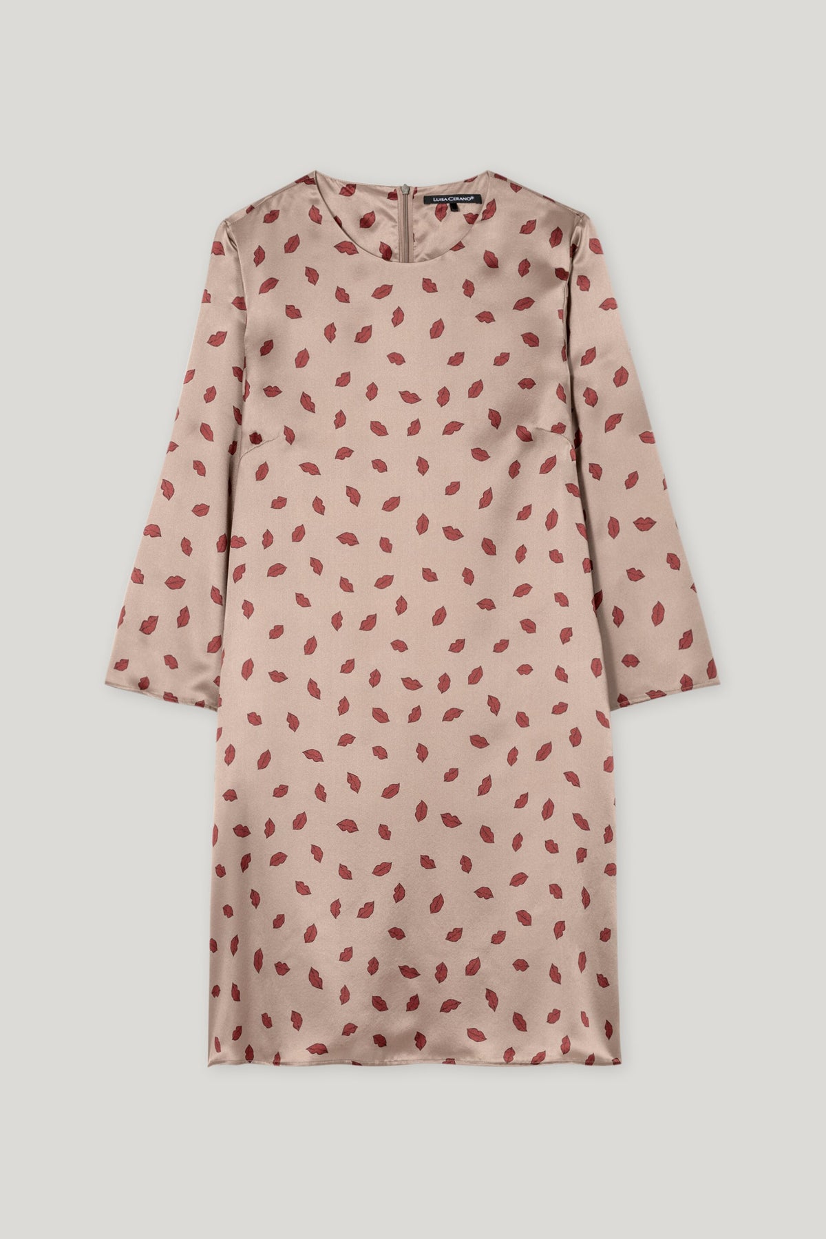 Seidenkleid mit Lips-Print - mushroom - lange Version | Artikel Front